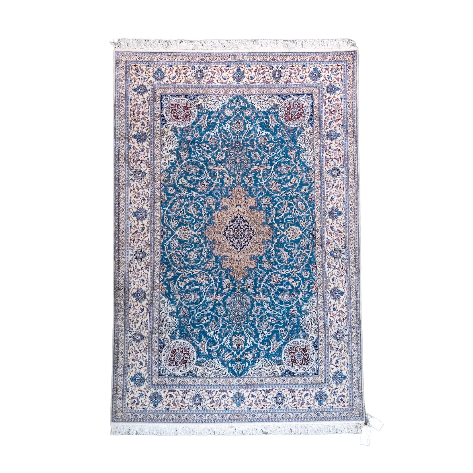 5' 0" x 7' 5" - RED AND BEIGE NAEIN FLORAL PERSIAN RUG ( 152 x 226 CM )