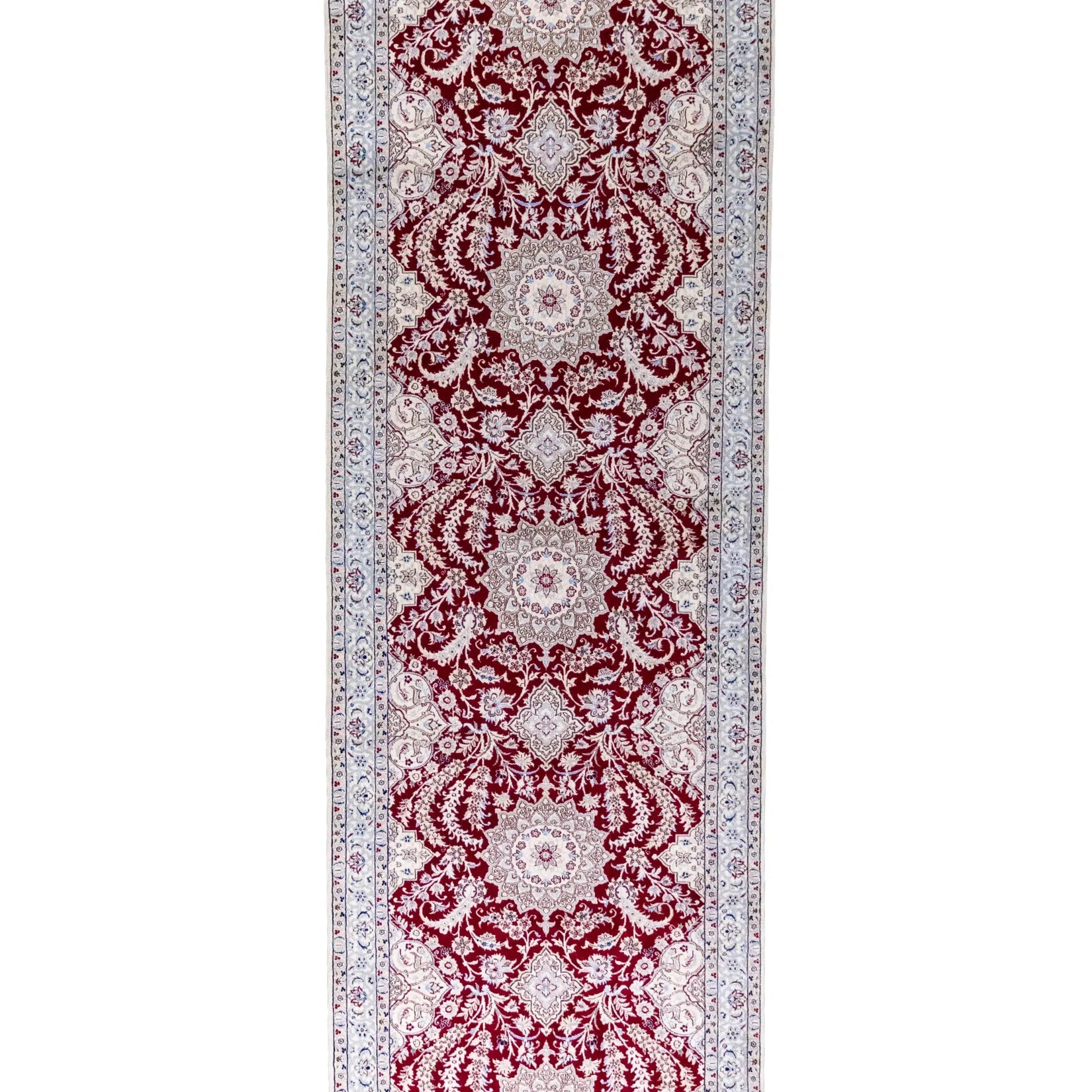 3' 3" x 13' 1" - RED AND BEIGE NAEIN FLORAL PERSIAN RUG ( 99 x 399 CM )