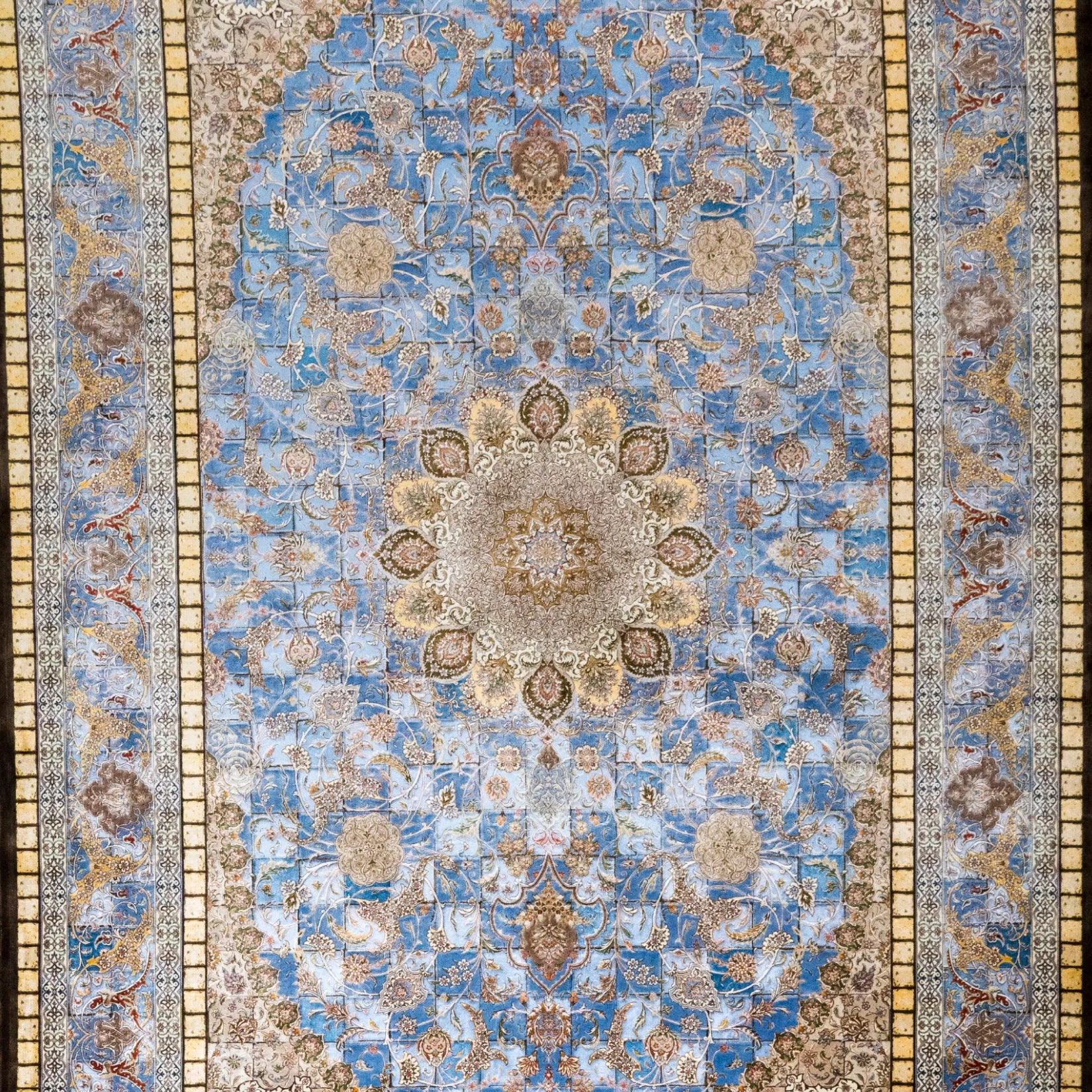 6' 7" x 9' 10" - MULTICOLOR AND BLUE MACHINE MADE FLORAL TURKISH RUG ( 200 x 300 CM )