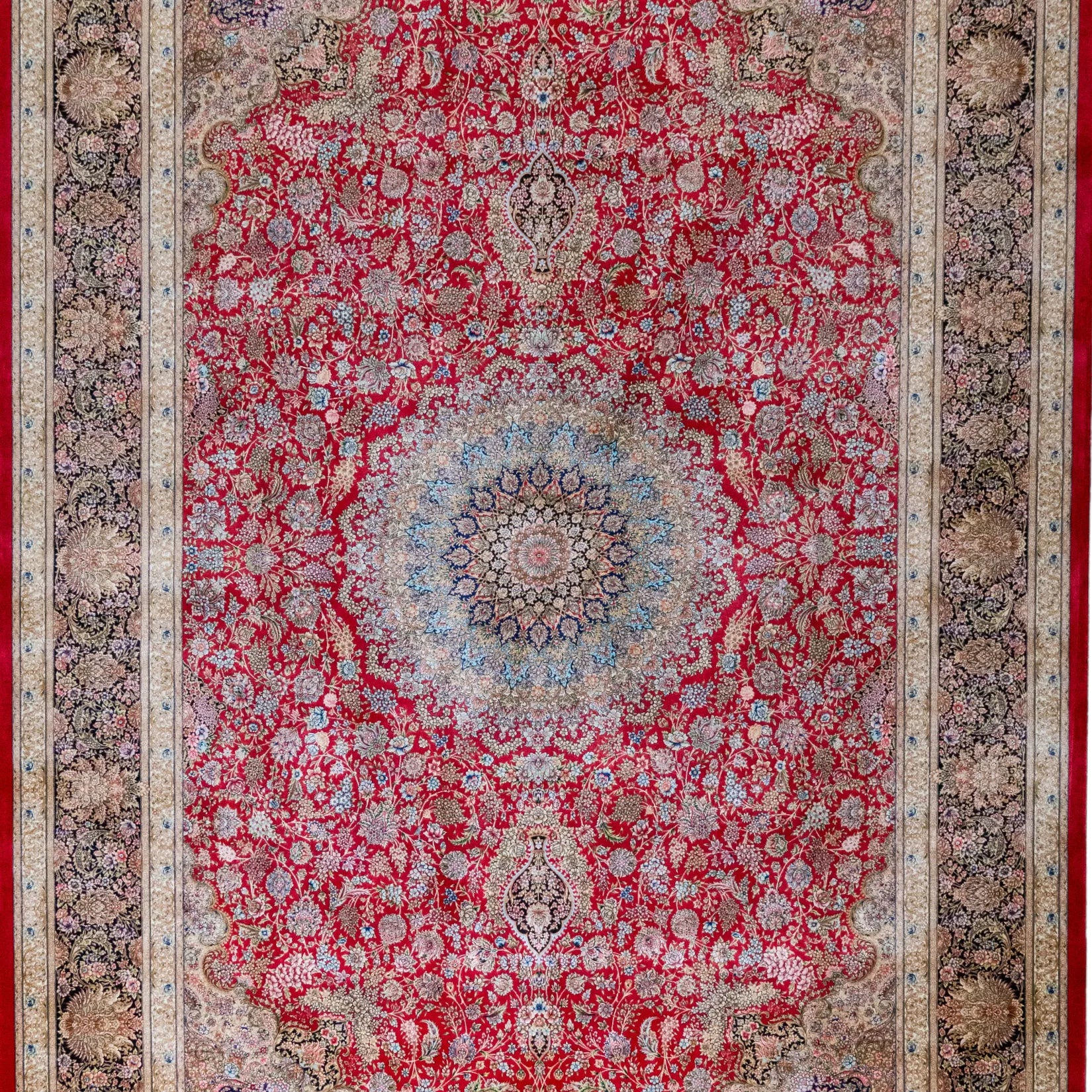 6' 7" x 9' 10" - MULTICOLOR AND BLACK MACHINE MADE FLORAL TURKISH RUG ( 200 x 300 CM )