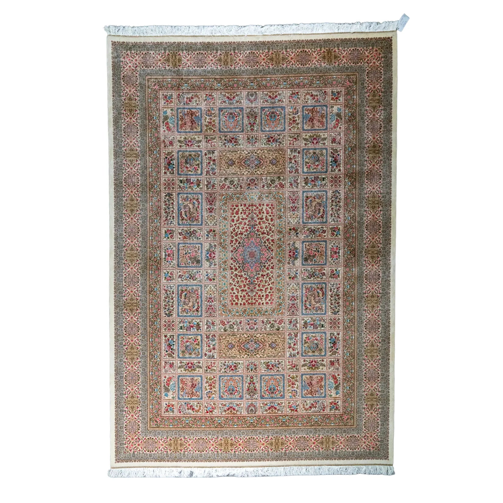 6' 7" x 9' 10" - MULTICOLOR AND PINK MACHINE MADE FLORAL TURKISH RUG ( 200 x 300 CM )