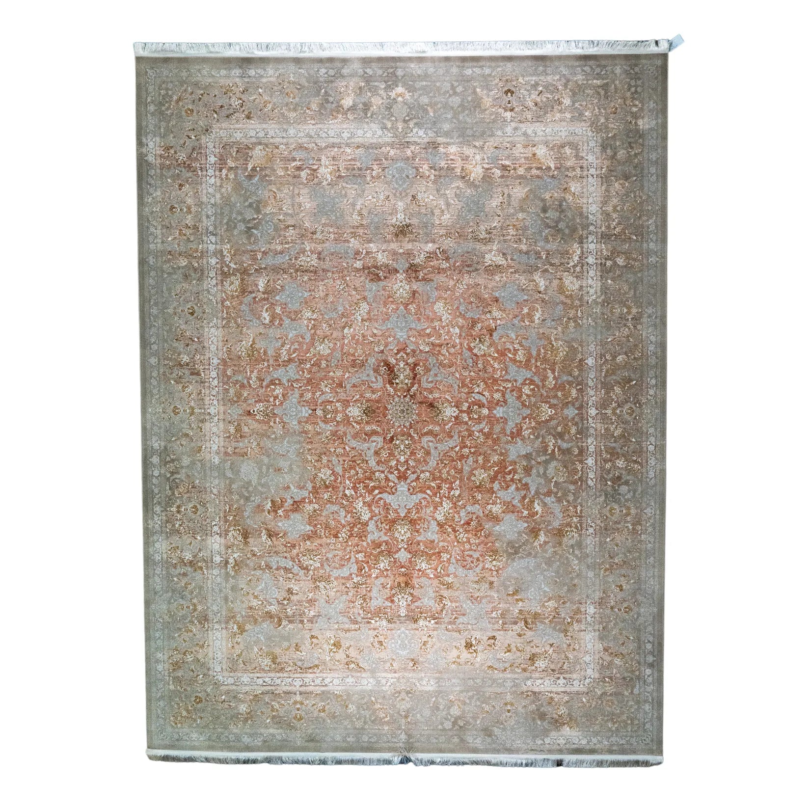 9' 10" x 13' 1" - RED AND BEIGE MACHINE MADE FLORAL TURKISH RUG ( 300 x 399 CM )