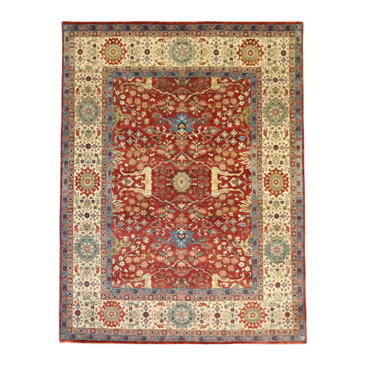 7' 10" x 10' 3" - RED AND IVORY SERAPI GEOMETRIC INDIAN RUG