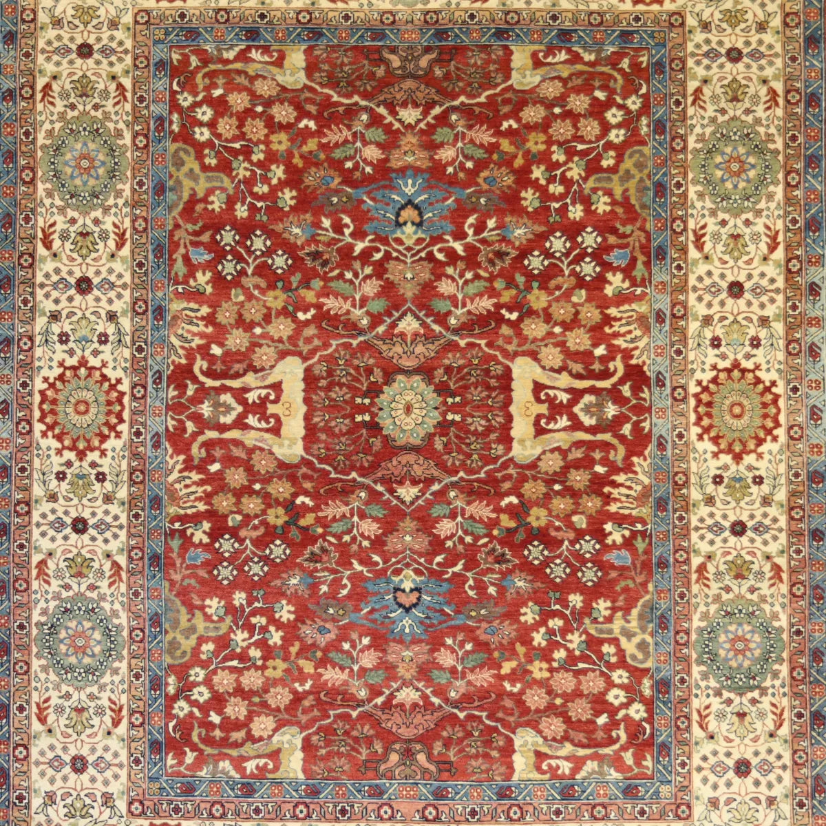 7' 10" x 10' 3" - RED AND IVORY SERAPI GEOMETRIC INDIAN RUG
