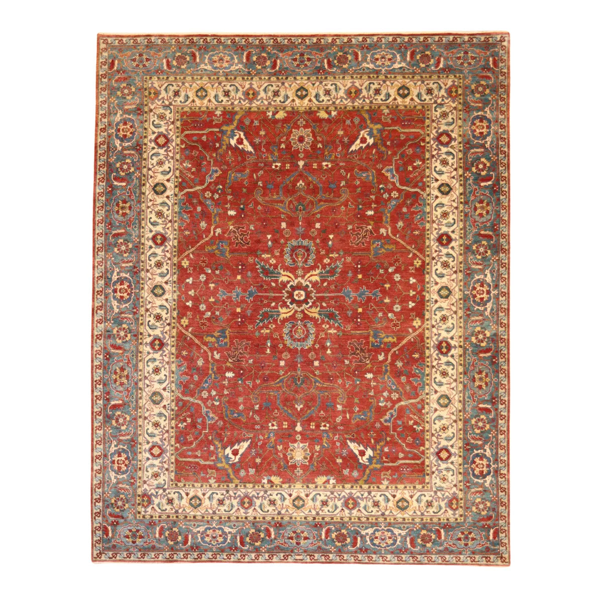 8' 0" x 10' 1" - RED AND BLUE SERAPI GEOMETRIC INDIAN RUG