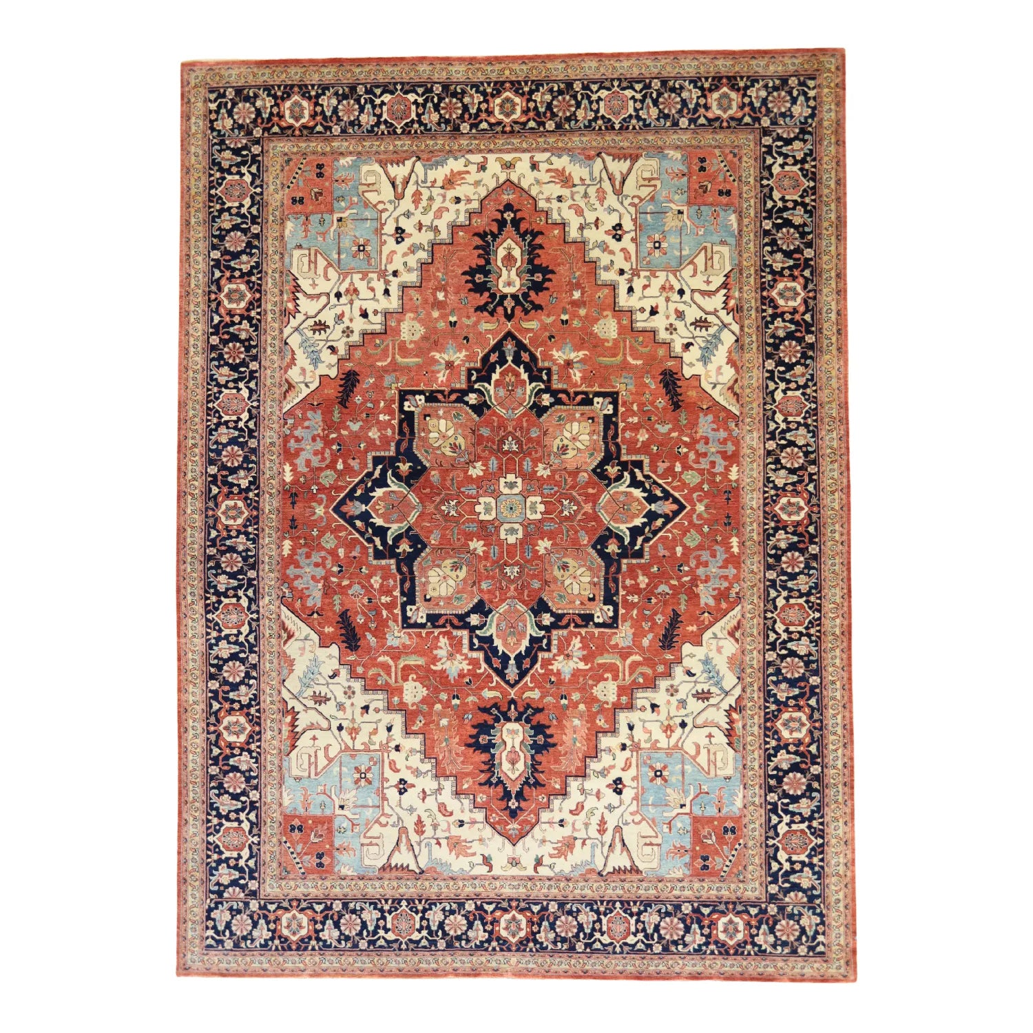 10'   1" x  13'  10" RED AND NAVY SERAPI GEOMETRIC INDIAN RUG