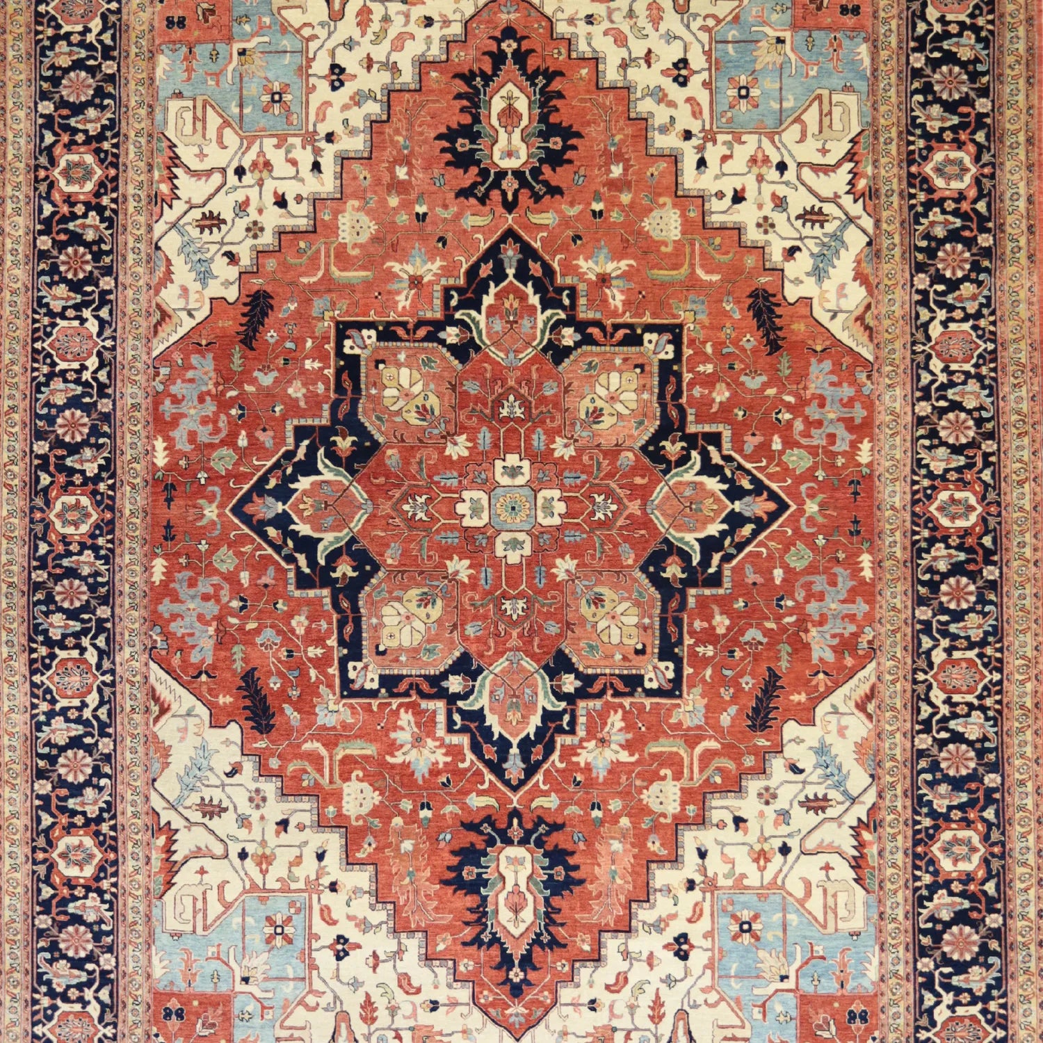 10'   1" x  13'  10" RED AND NAVY SERAPI GEOMETRIC INDIAN RUG