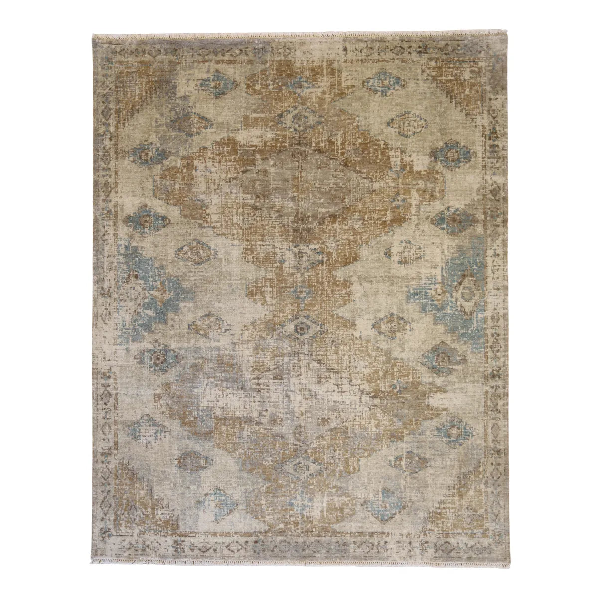 8' 0" x 10' 0" - BEIGE AND BLUE MODERN MODERN INDIAN RUG