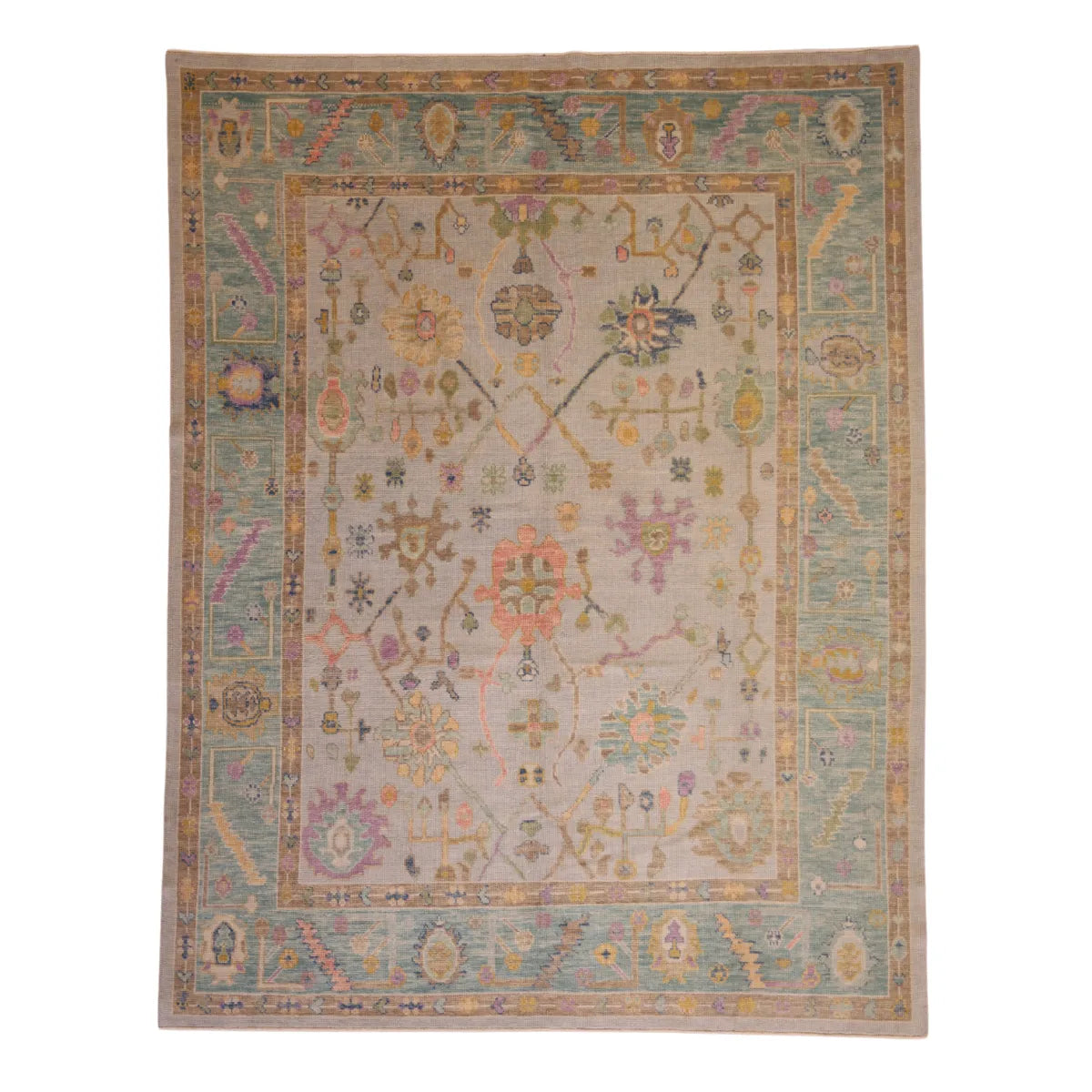 7' 11" x 10' 3" - BLUE AND TEAL OUSHAK GEOMETRIC TURKISH RUG