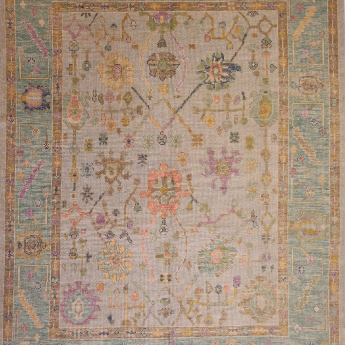 7' 11" x 10' 3" - BLUE AND TEAL OUSHAK GEOMETRIC TURKISH RUG