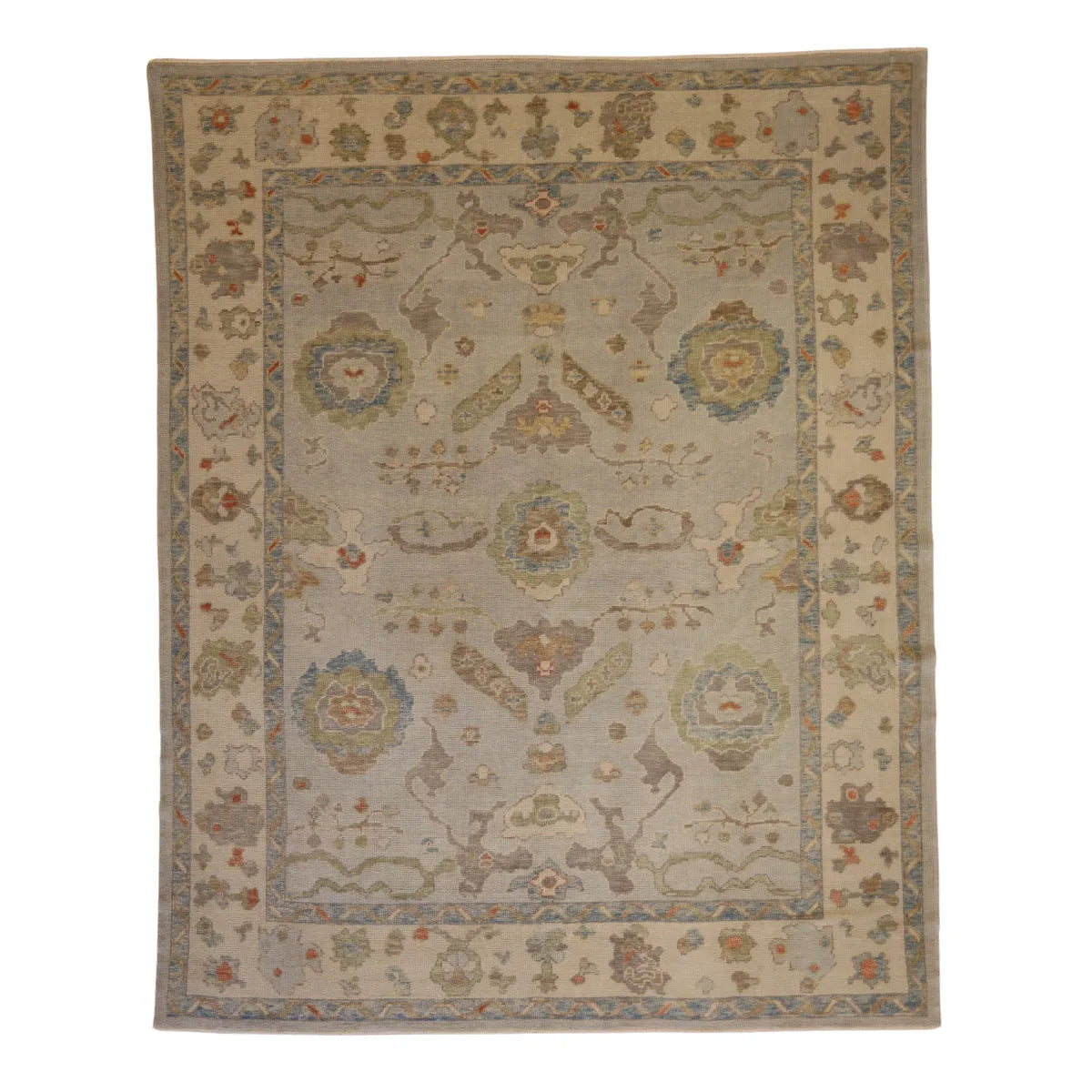8' 2" x 10' 2" - BLUE AND BEIGE OUSHAK GEOMETRIC TURKISH RUG