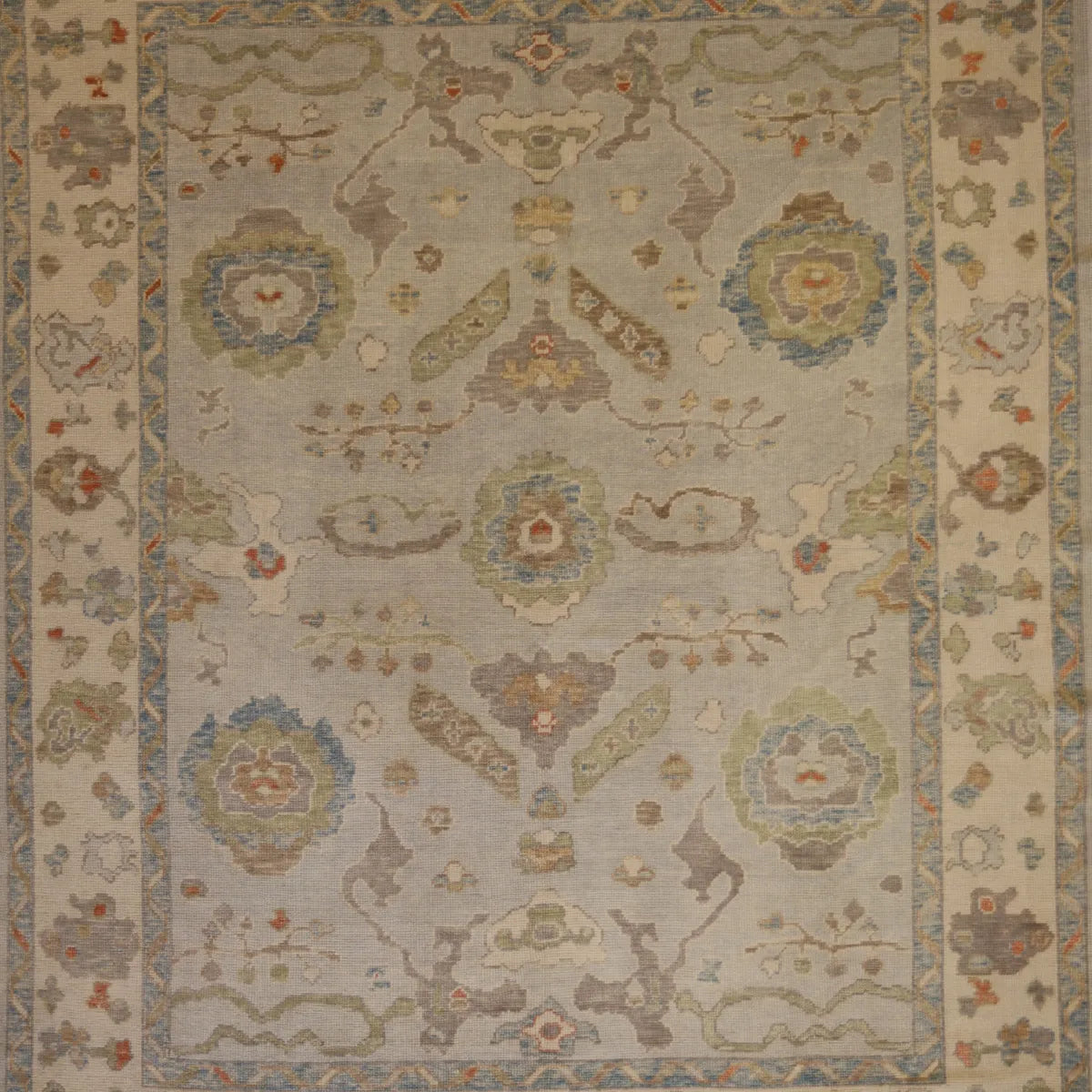 8' 2" x 10' 2" - BLUE AND BEIGE OUSHAK GEOMETRIC TURKISH RUG