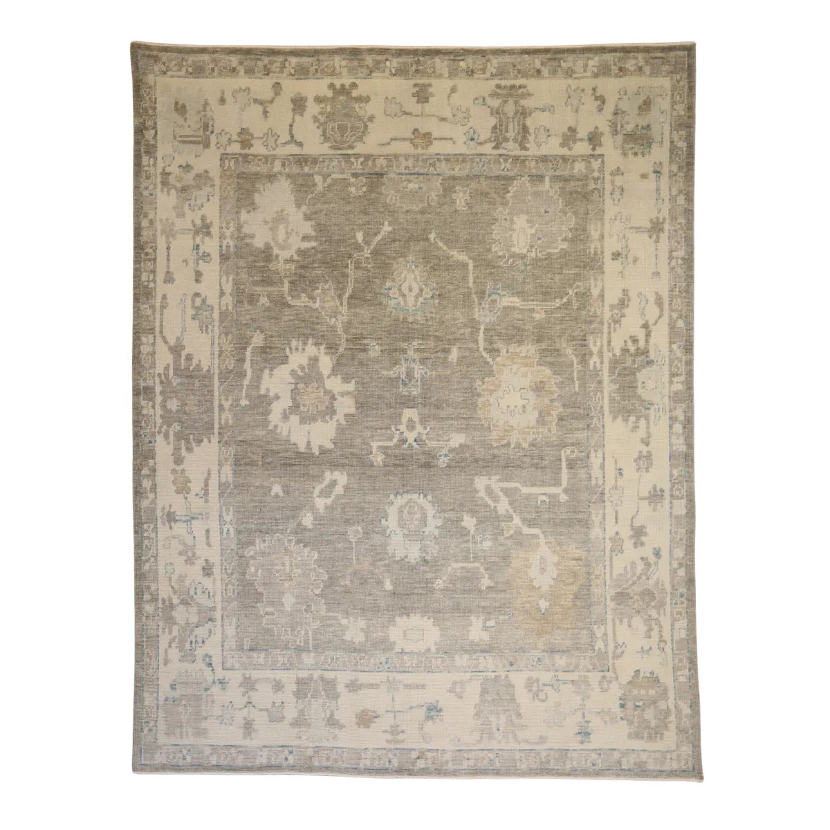 8' 1" x 10' 5" - GRAY AND IVORY OUSHAK GEOMETRIC TURKISH RUG