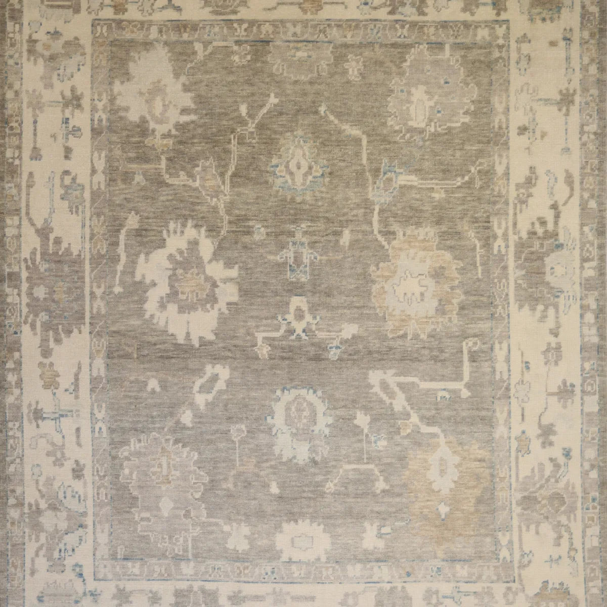 8' 1" x 10' 5" - GRAY AND IVORY OUSHAK GEOMETRIC TURKISH RUG