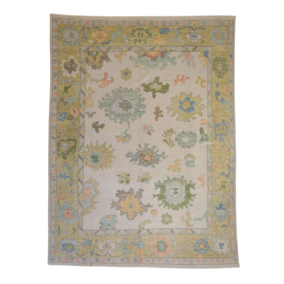 7' 10" x 10' 5" - IVORY AND GOLD OUSHAK GEOMETRIC TURKISH RUG