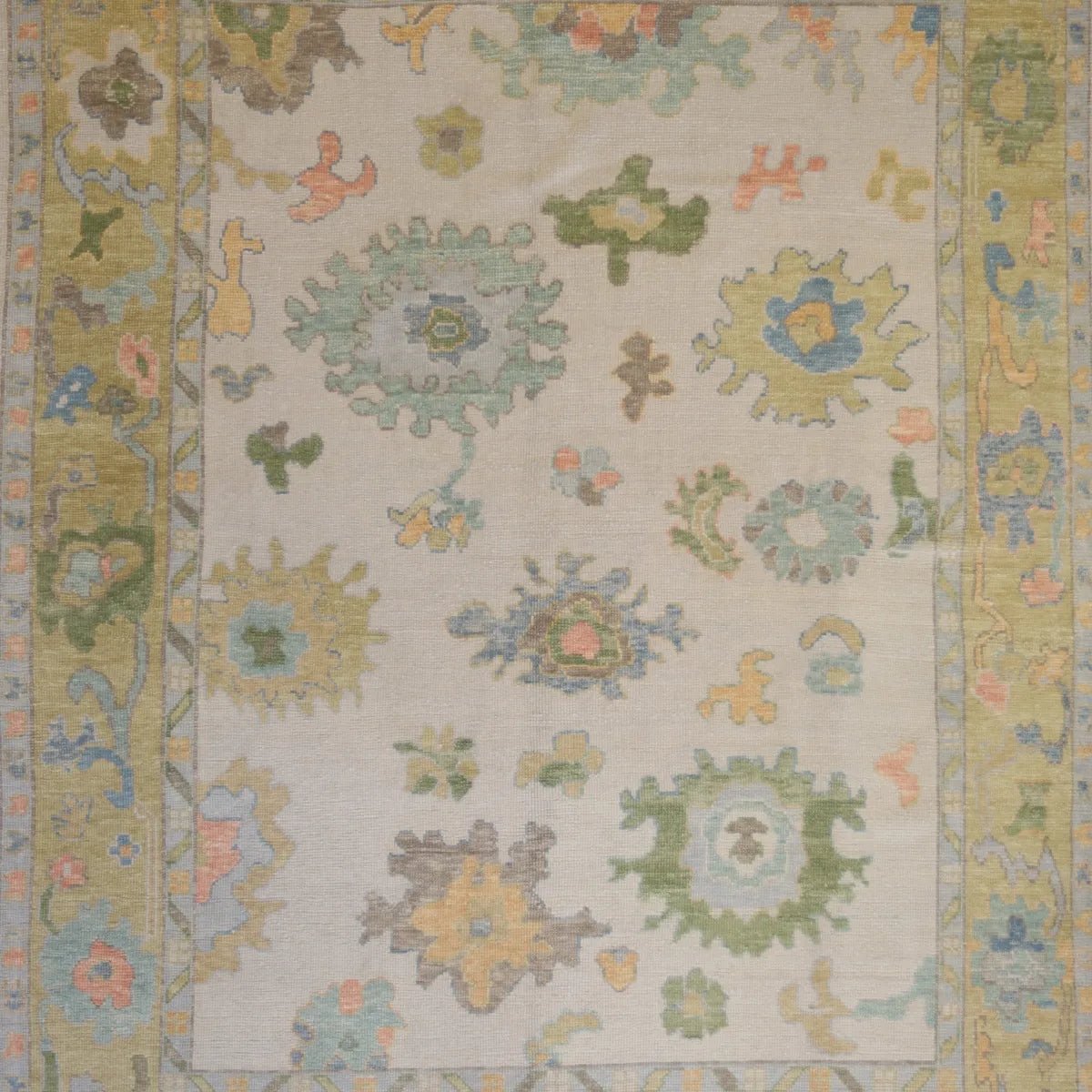 7' 10" x 10' 5" - IVORY AND GOLD OUSHAK GEOMETRIC TURKISH RUG