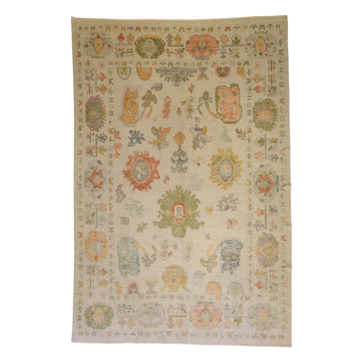 9'10" x  14'9" IVORY AND IVORY OUSHAK GEOMETRIC TURKISH RUG