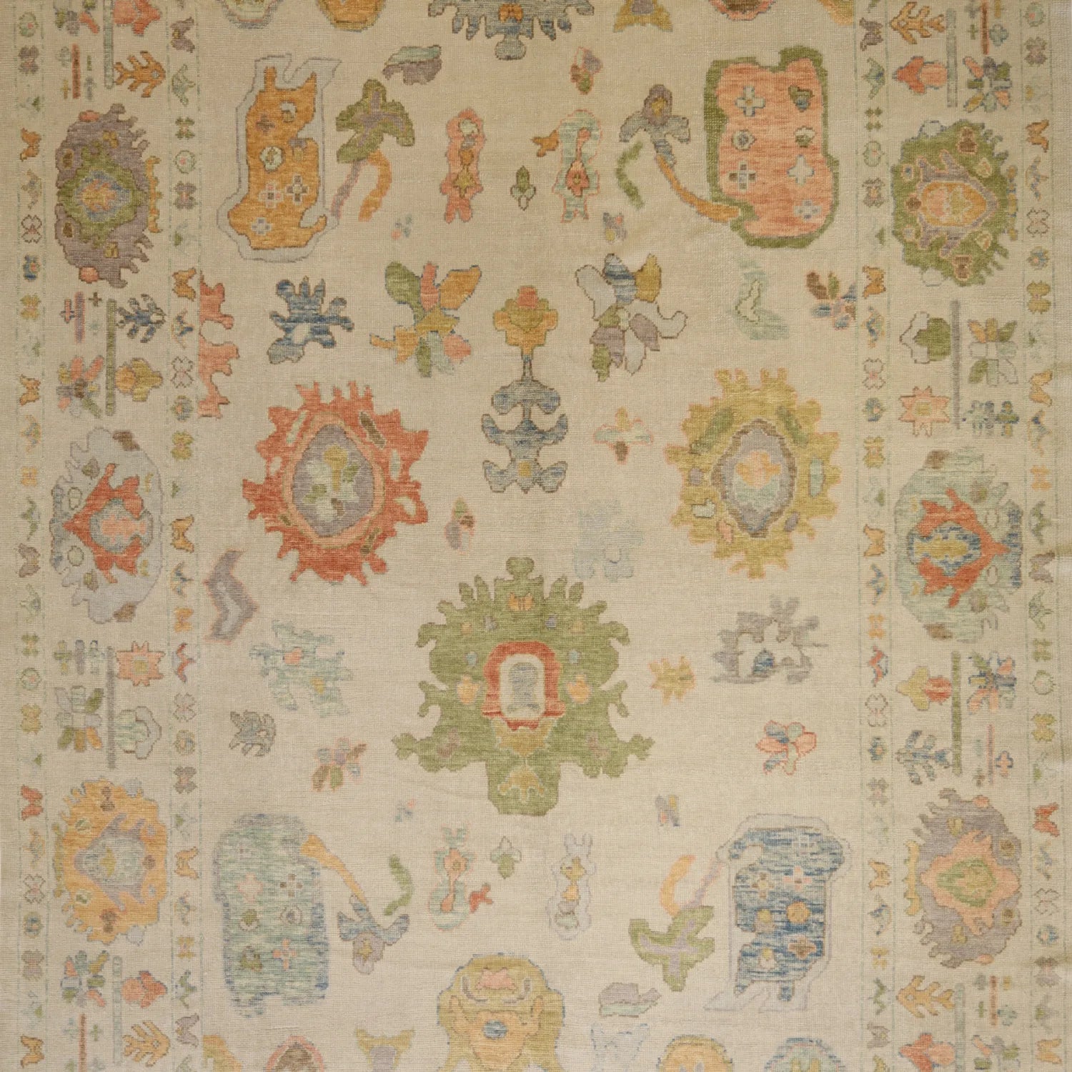 9'10" x  14'9" IVORY AND IVORY OUSHAK GEOMETRIC TURKISH RUG