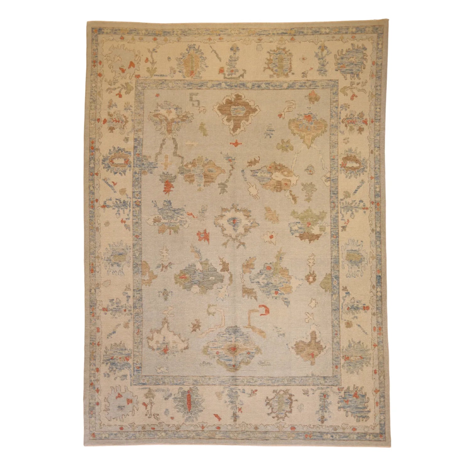 10'   2" x  14'   5" BLUE AND IVORY OUSHAK GEOMETRIC TURKISH RUG