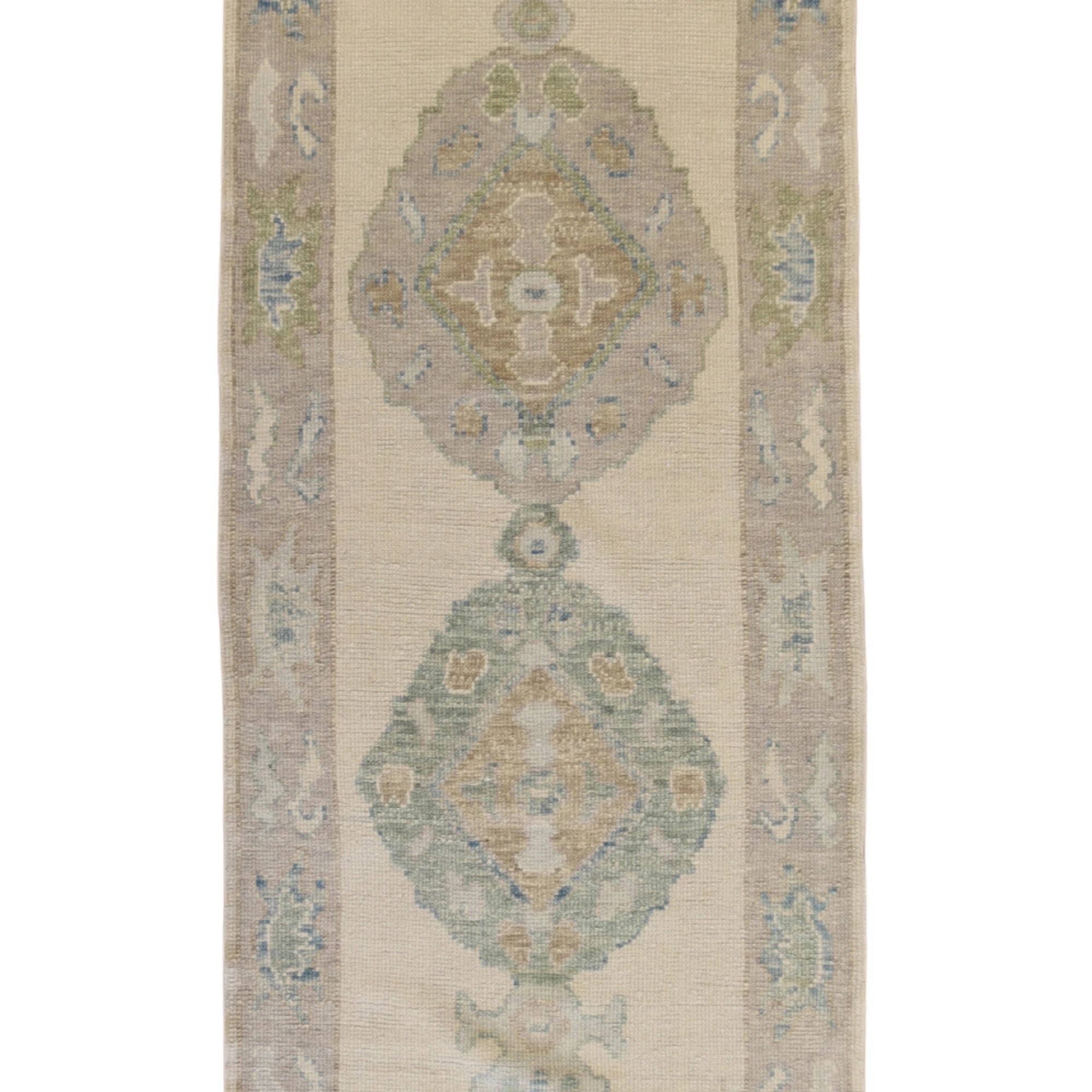 3'1" x 9'11" TAN AND GRAY OUSHAK GEOMETRIC TURKISH RUG