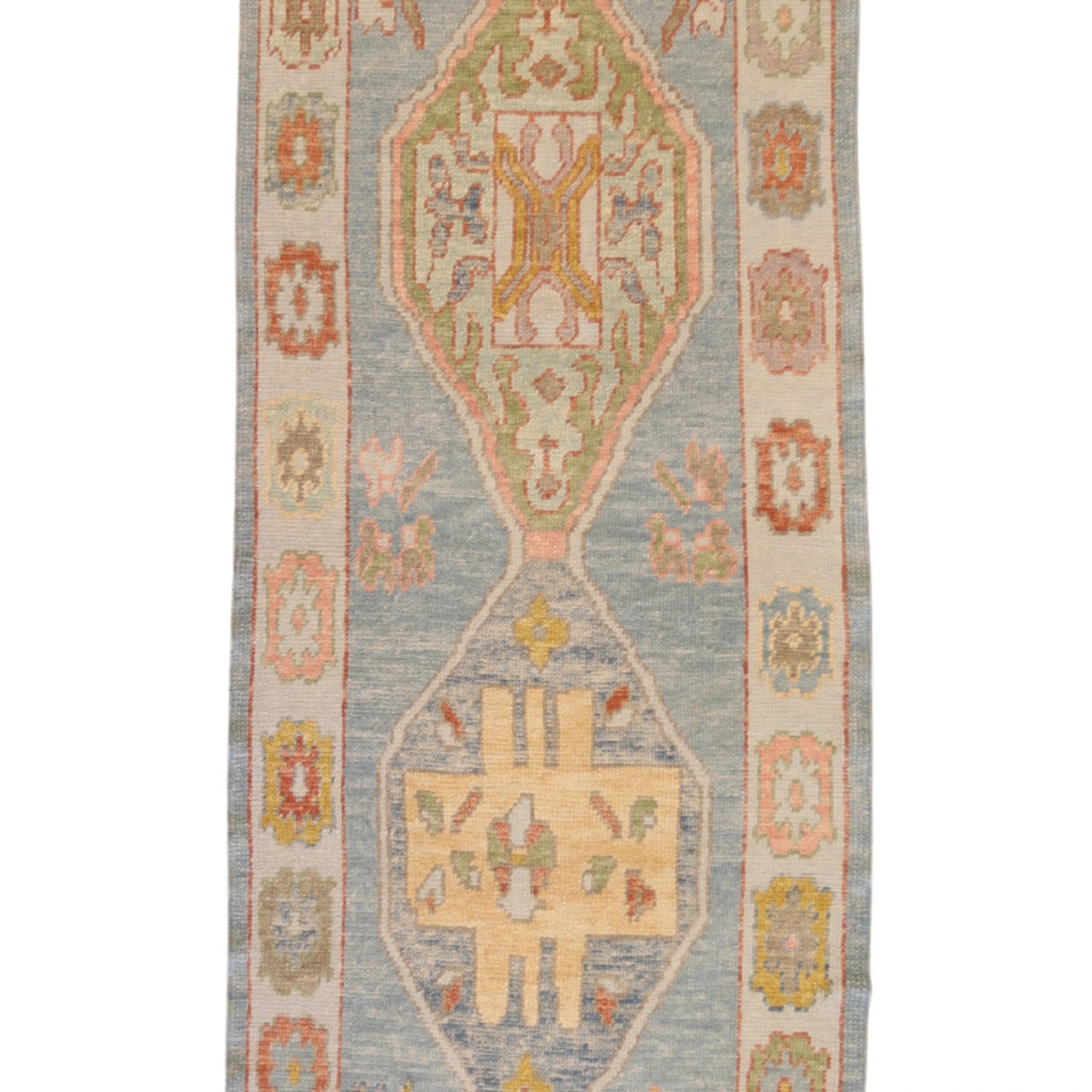 3'3" x 12'6" BLUE AND BLUE OUSHAK GEOMETRIC TURKISH RUG