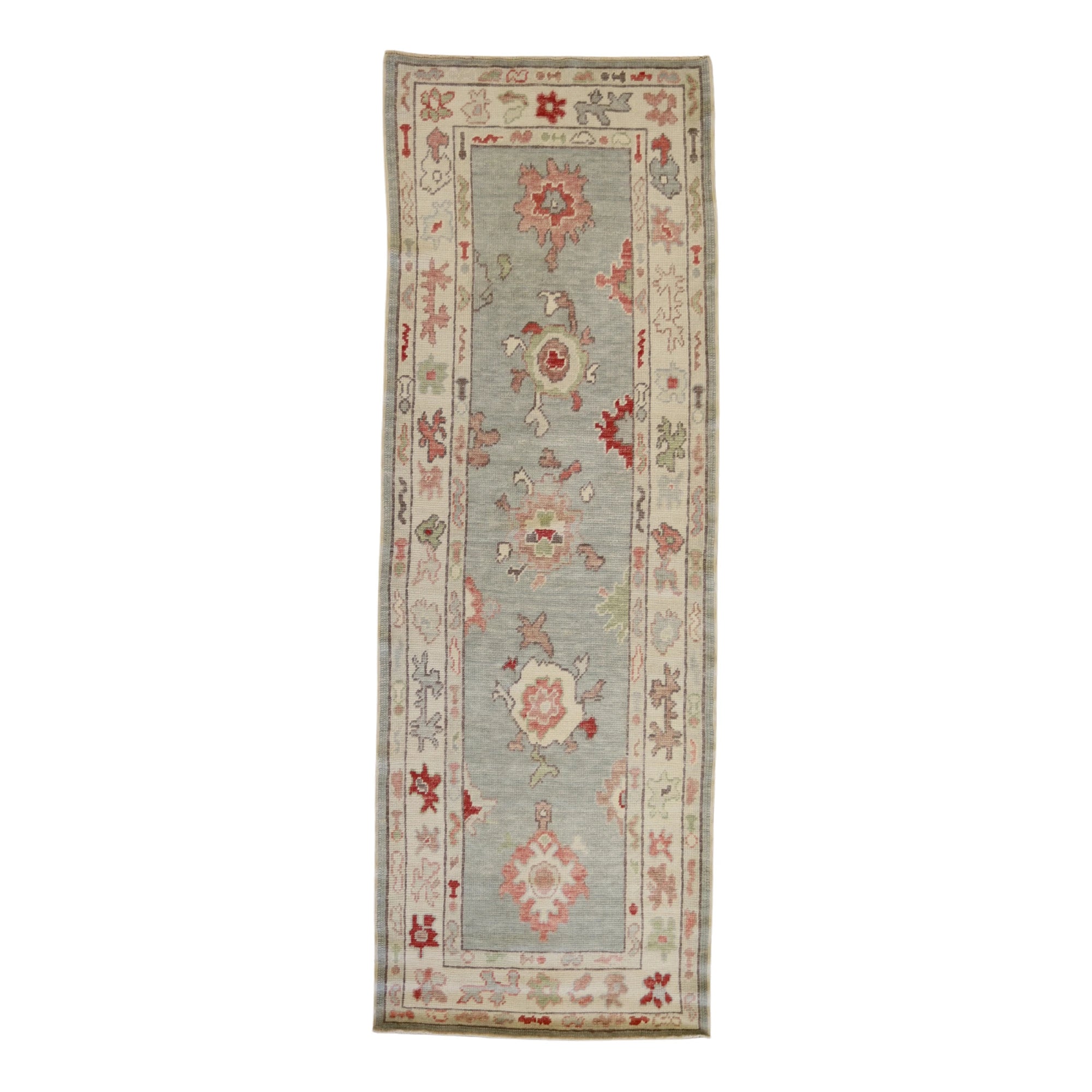 3'3" x 9'8" GRAY AND BEIGE OUSHAK GEOMETRIC TURKISH RUG