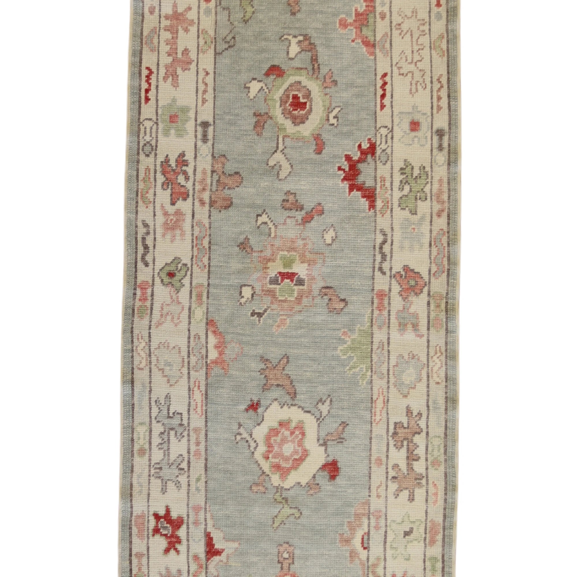 3'3" x 9'8" GRAY AND BEIGE OUSHAK GEOMETRIC TURKISH RUG