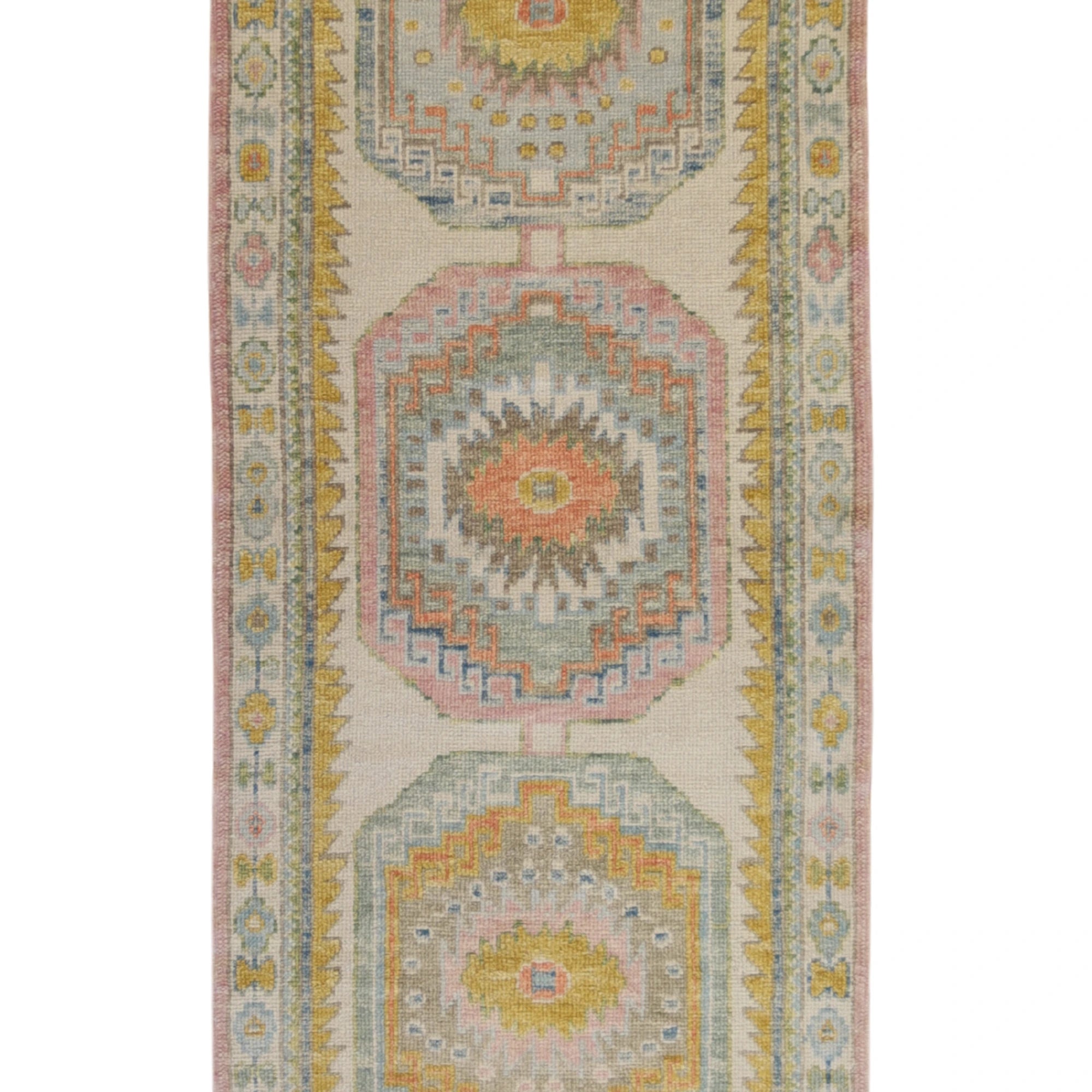 3'3" x 11'3" PINK AND BEIGE OUSHAK GEOMETRIC TURKISH RUG