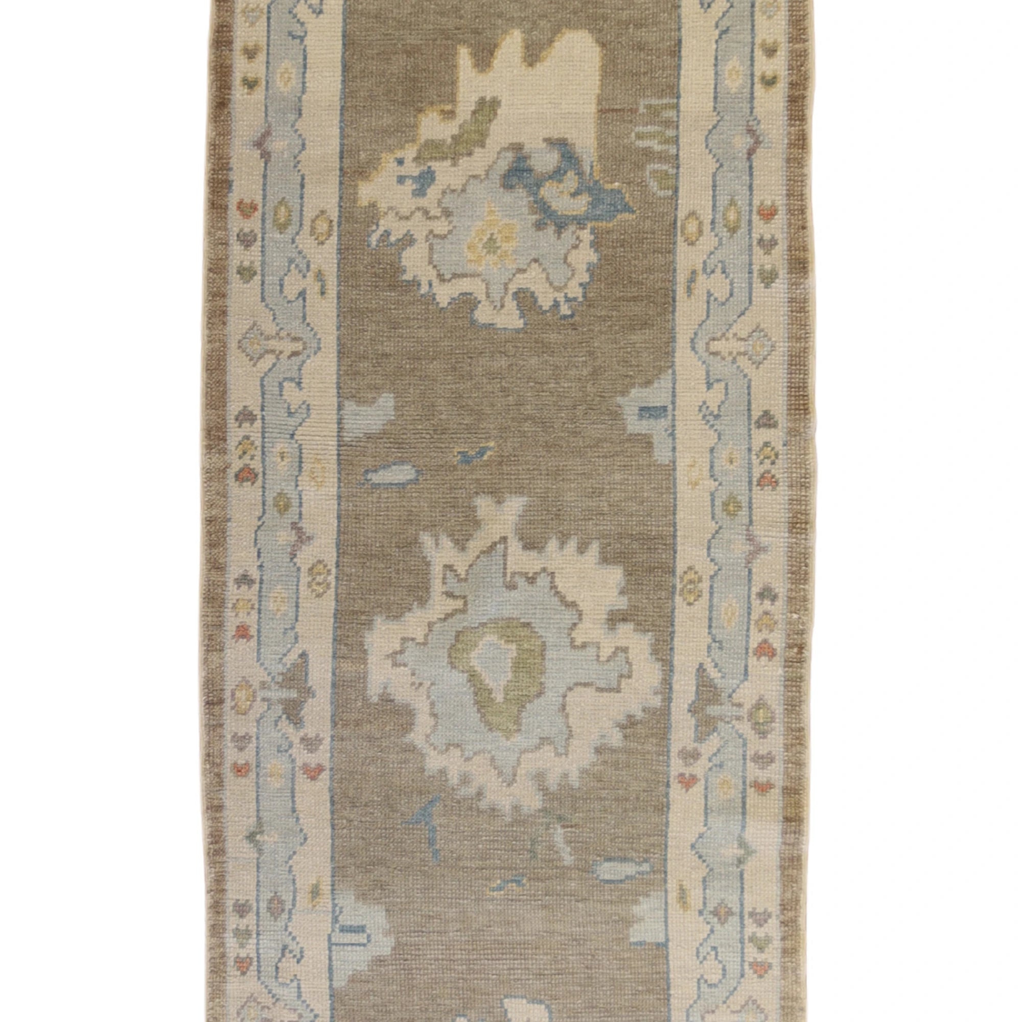 3'2" x 10'3" GRAY AND IVORY OUSHAK GEOMETRIC TURKISH RUG