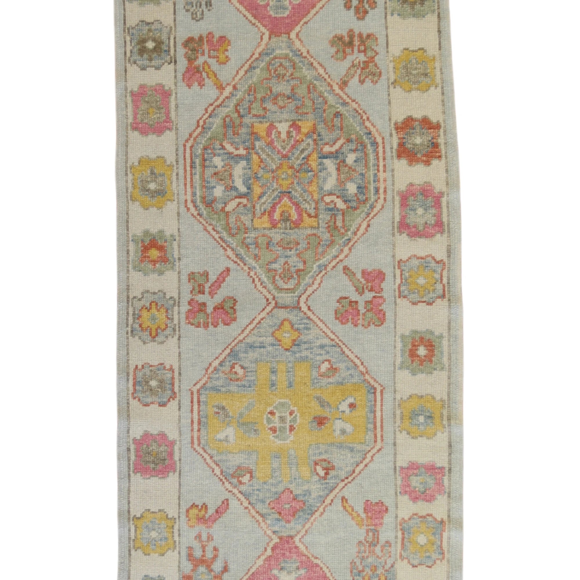 3'1" x 8'4" BLUE AND IVORY OUSHAK GEOMETRIC TURKISH RUG