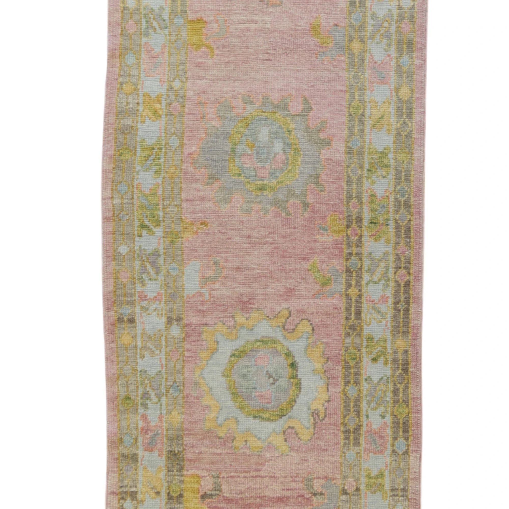 3'1" x 17'1" PINK AND BLUE OUSHAK GEOMETRIC TURKISH RUG