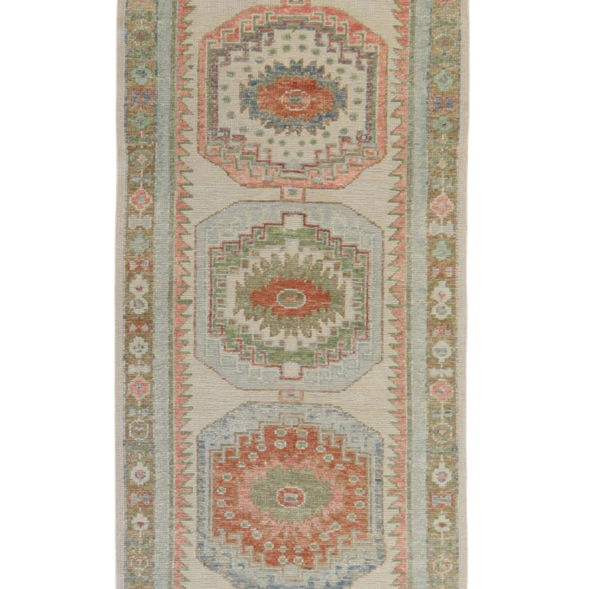 3'4" x 13'9" IVORY AND TAN OUSHAK GEOMETRIC TURKISH RUG