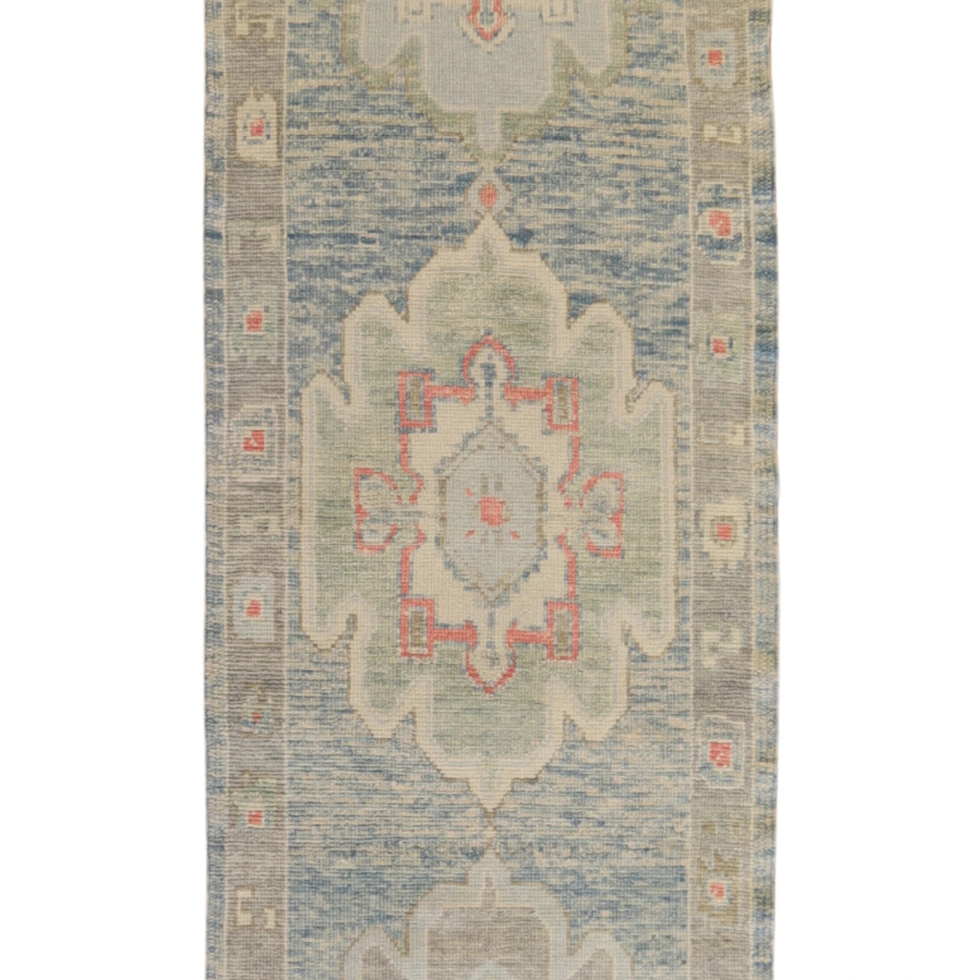 2'11" x 10'4" BLUE AND GRAY OUSHAK GEOMETRIC TURKISH RUG