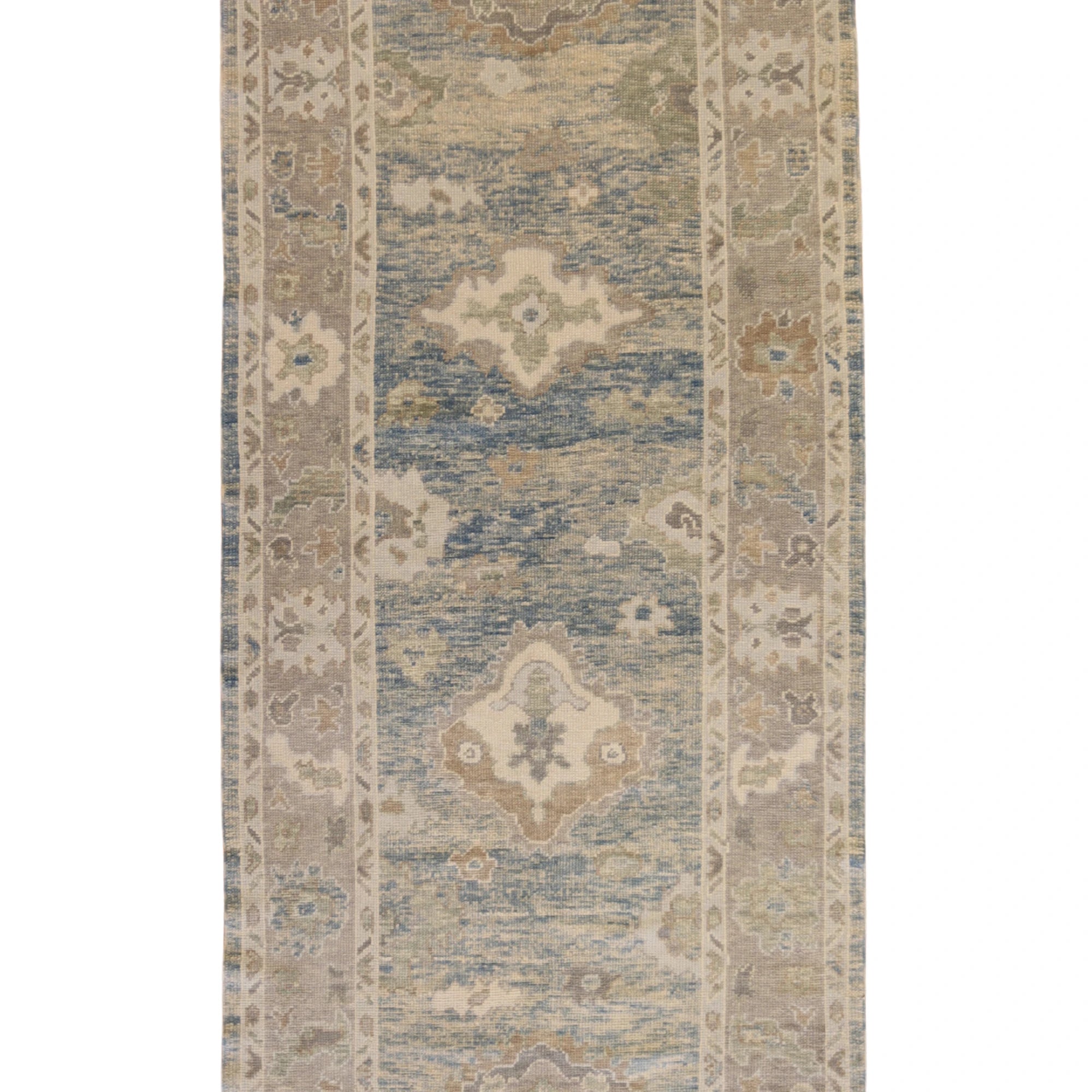 4'3" x 9'8" BLUE AND GRAY OUSHAK GEOMETRIC TURKISH RUG