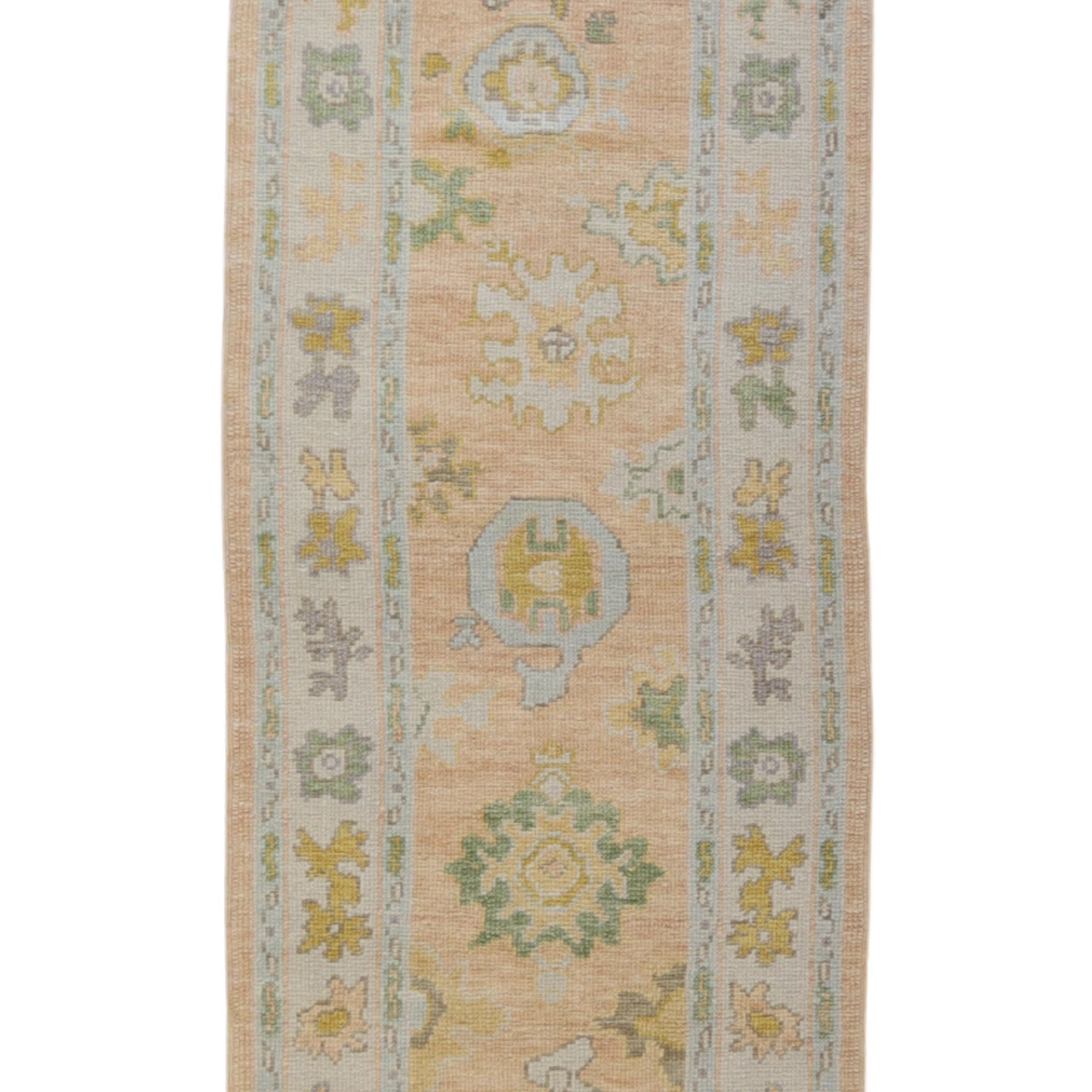 2'10" x 16'2" PEACH AND IVORY OUSHAK GEOMETRIC TURKISH RUG