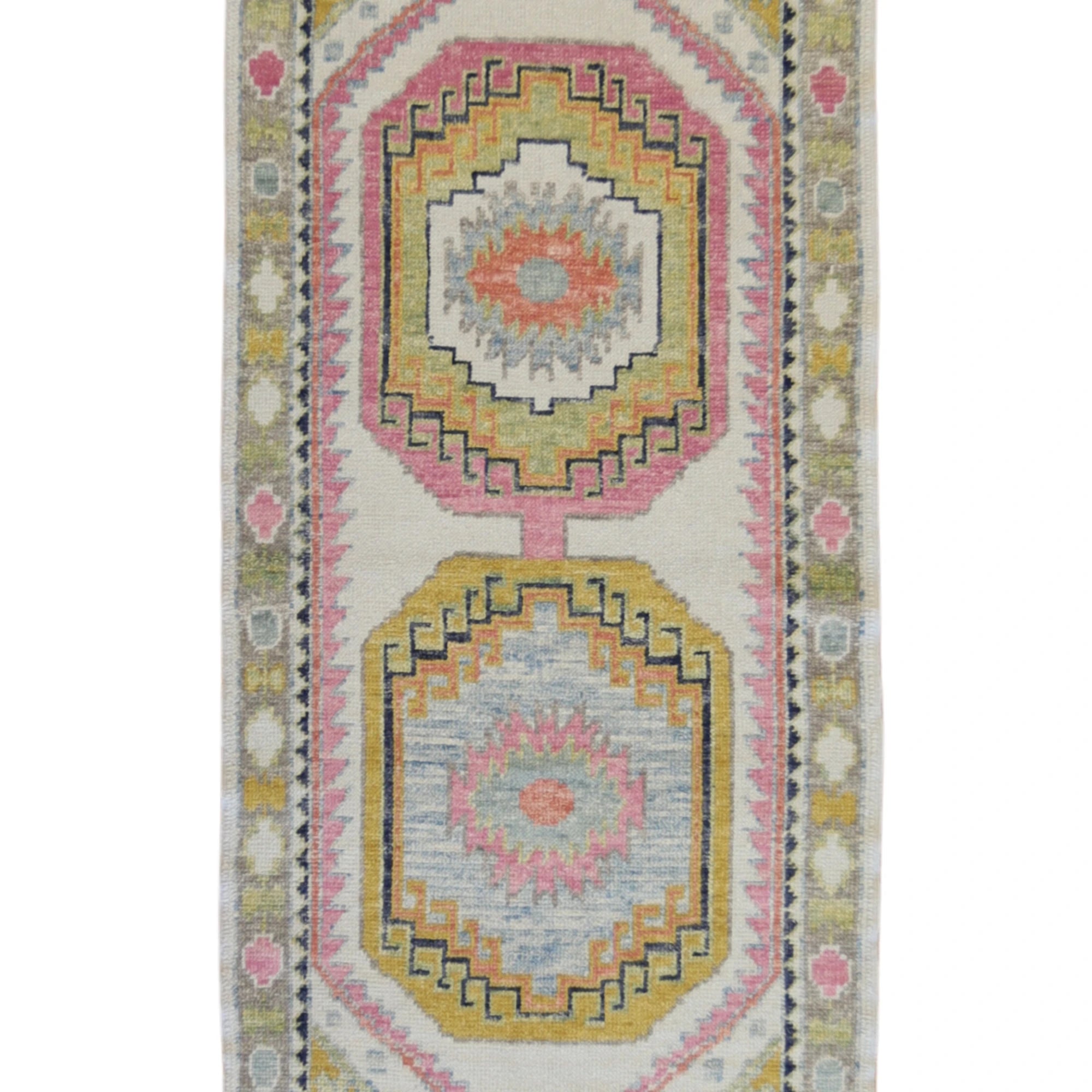 3'0" x 9'1" IVORY AND BROWN OUSHAK GEOMETRIC TURKISH RUG