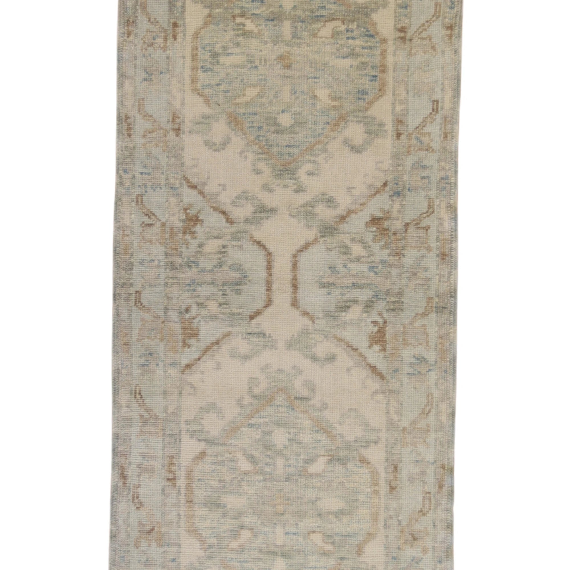 2'11" x 8'8" GRAY AND BLUE OUSHAK GEOMETRIC TURKISH RUG