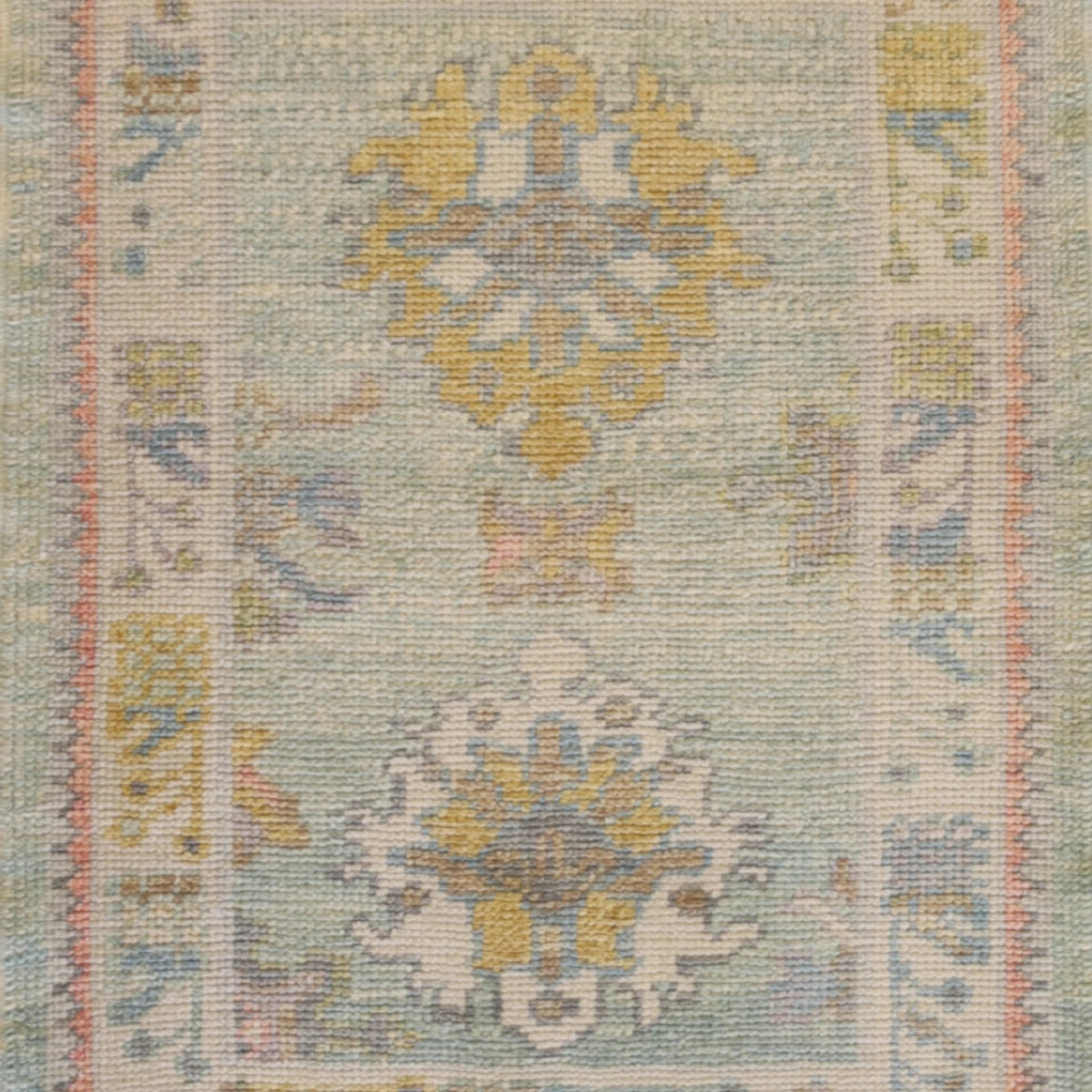 2'4" x 3'5" GREEN AND BEIGE OUSHAK GEOMETRIC TURKISH RUG