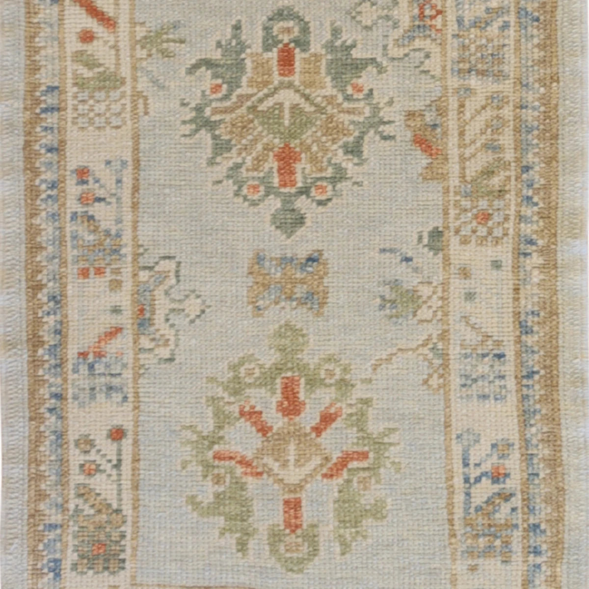 2'1" x 2'10" BLUE AND BEIGE OUSHAK GEOMETRIC TURKISH RUG
