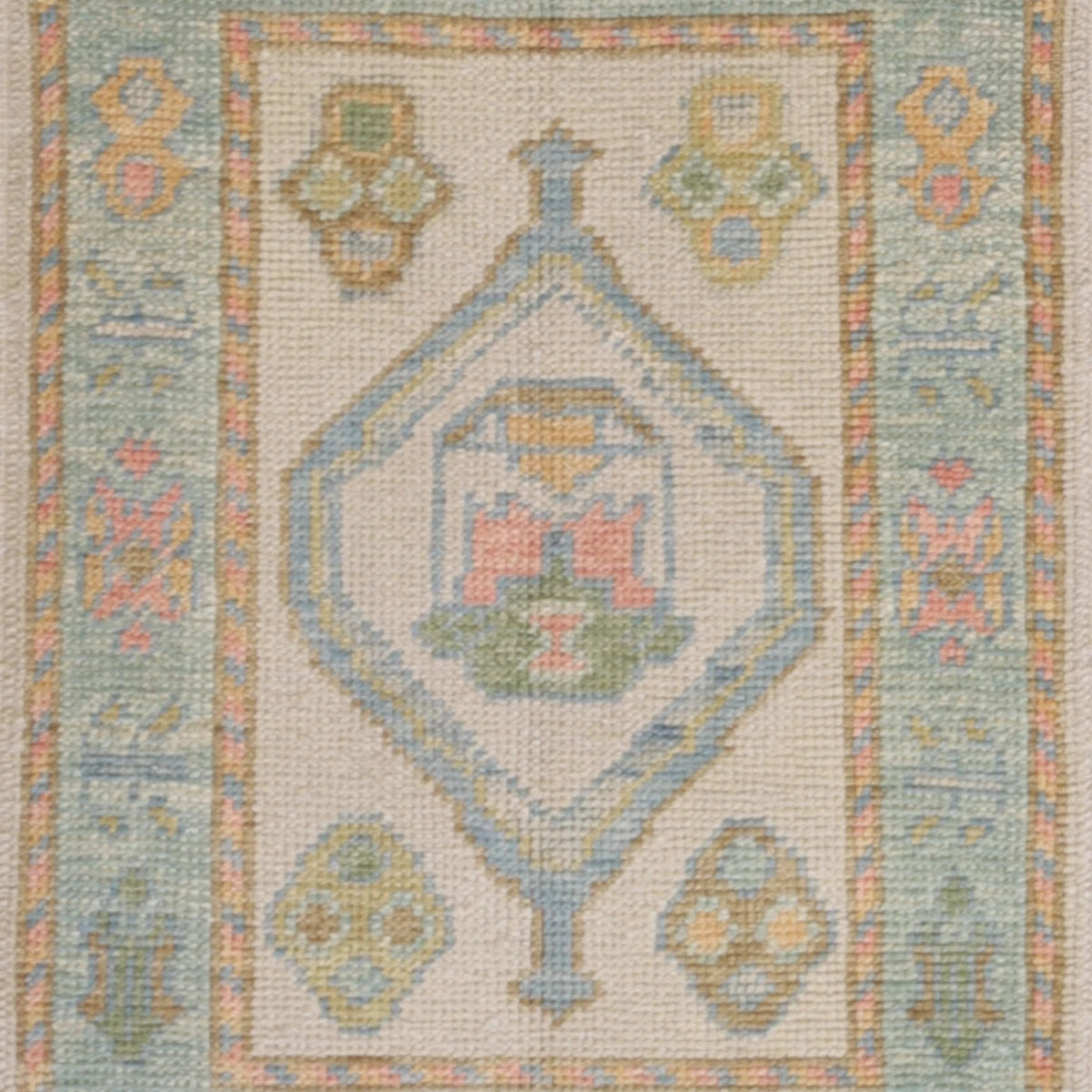 2'0" x 2'10" BEIGE AND BLUE OUSHAK GEOMETRIC TURKISH RUG