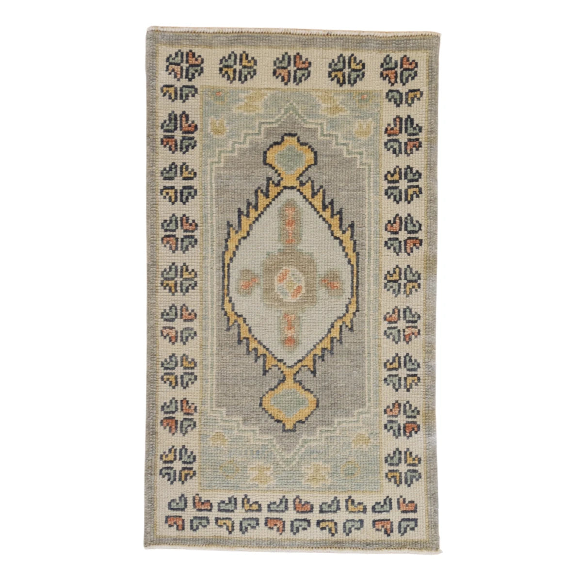 2'0" x 3'7" BLUE AND BEIGE OUSHAK GEOMETRIC TURKISH RUG
