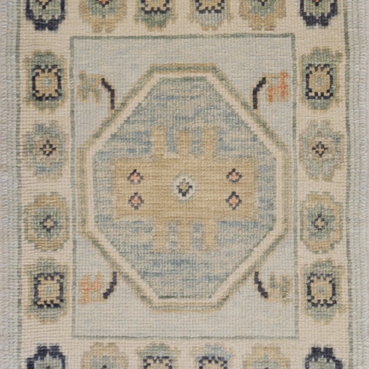 2'2" x 2'9" BLUE AND BEIGE OUSHAK GEOMETRIC TURKISH RUG