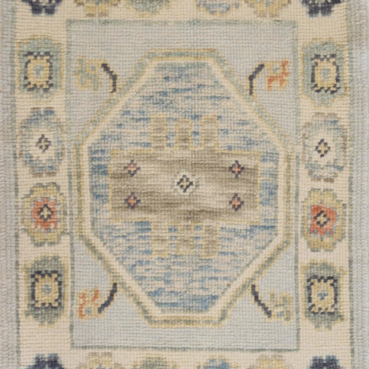 2'2" x 2'11" BLUE AND BEIGE OUSHAK GEOMETRIC TURKISH RUG