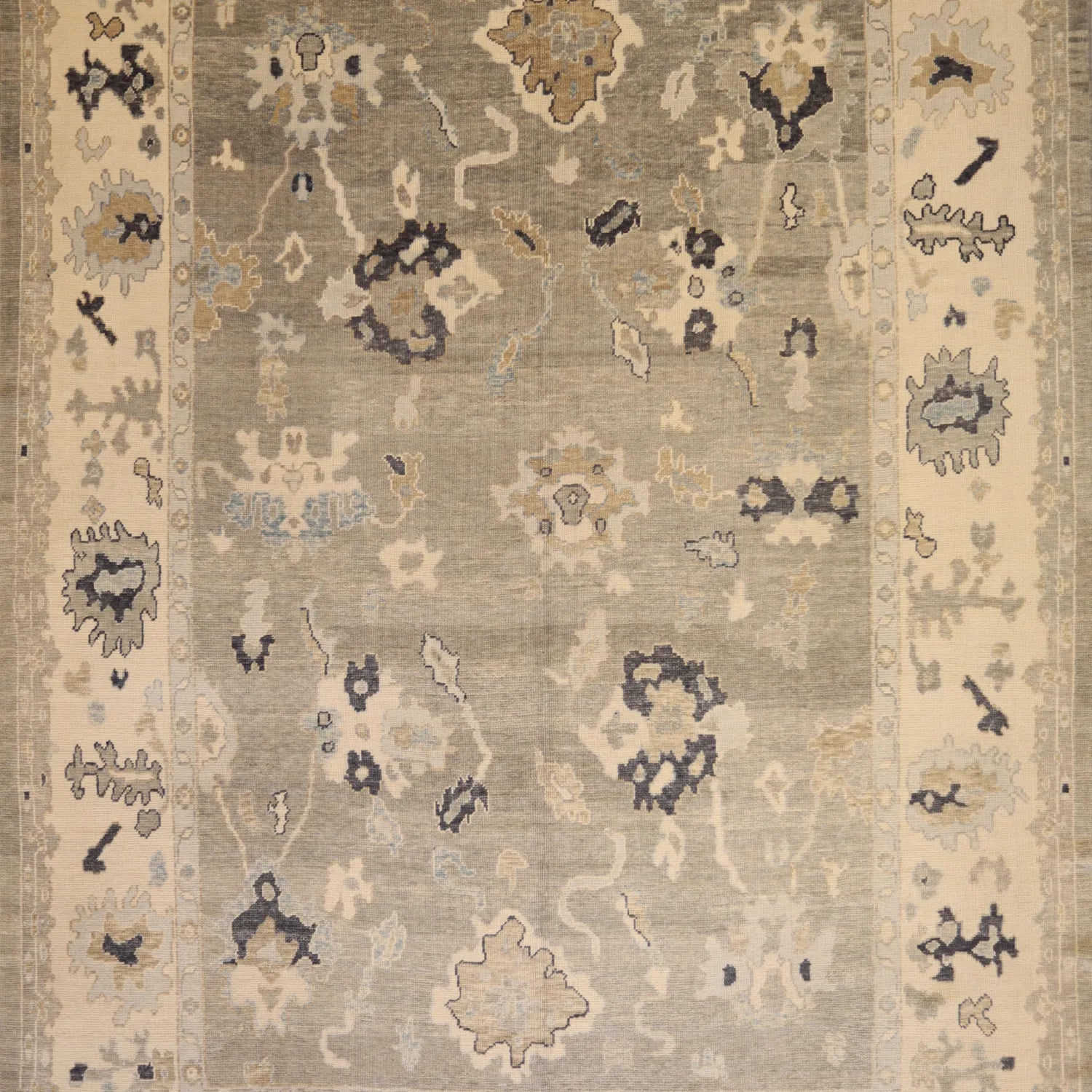 10'   4" x  14'   8" GRAY AND IVORY OUSHAK GEOMETRIC TURKISH RUG