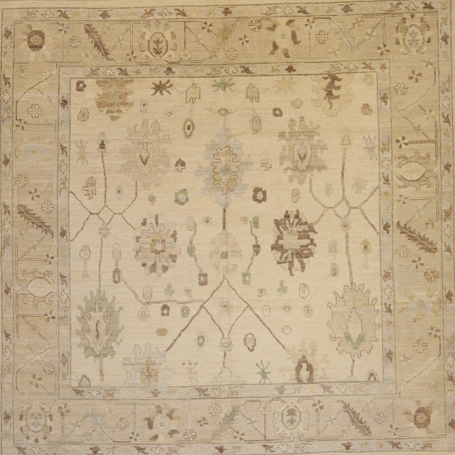 9'  10" x   9'  11" BEIGE AND TAUPE PESHAWAR GEOMETRIC PAKISTANI RUG