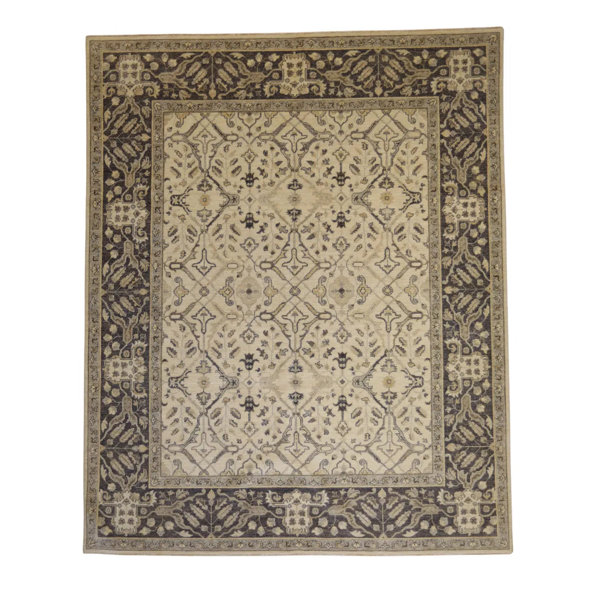 8' 2" x 10' 0" - IVORY AND GRAY PESHAWAR GEOMETRIC PAKISTANI RUG