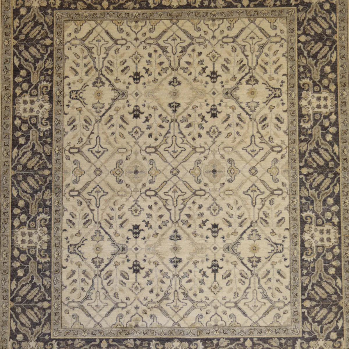 8' 2" x 10' 0" - IVORY AND GRAY PESHAWAR GEOMETRIC PAKISTANI RUG
