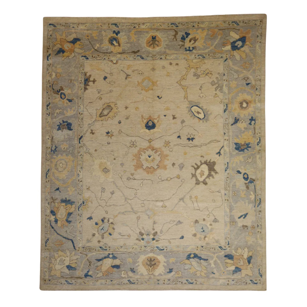 8' 4" x 10' 0" - IVORY AND GRAY OUSHAK GEOMETRIC PAKISTANI RUG