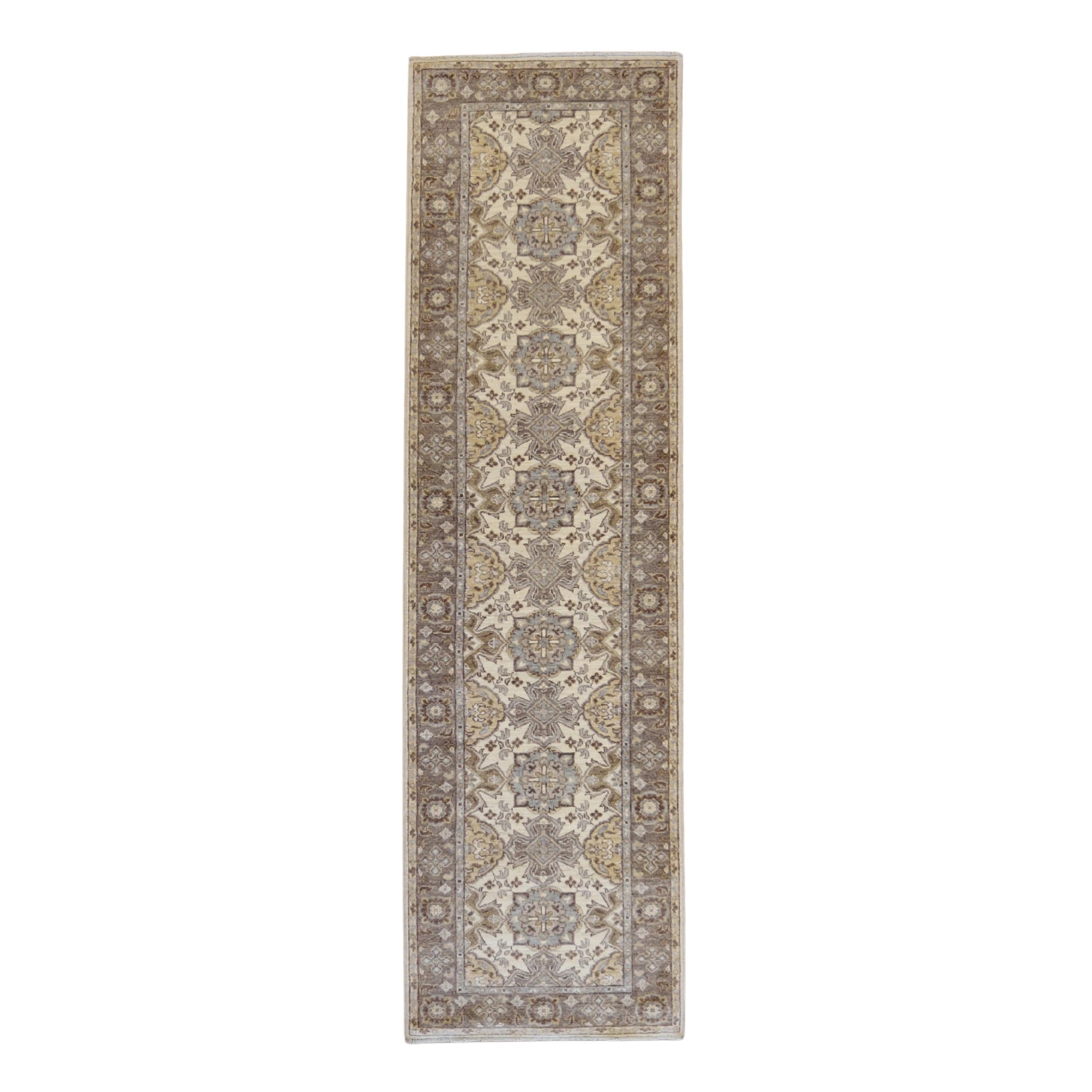 2'8" x 9'5" BEIGE AND BEIGE PESHAWAR GEOMETRIC PAKISTANI RUG