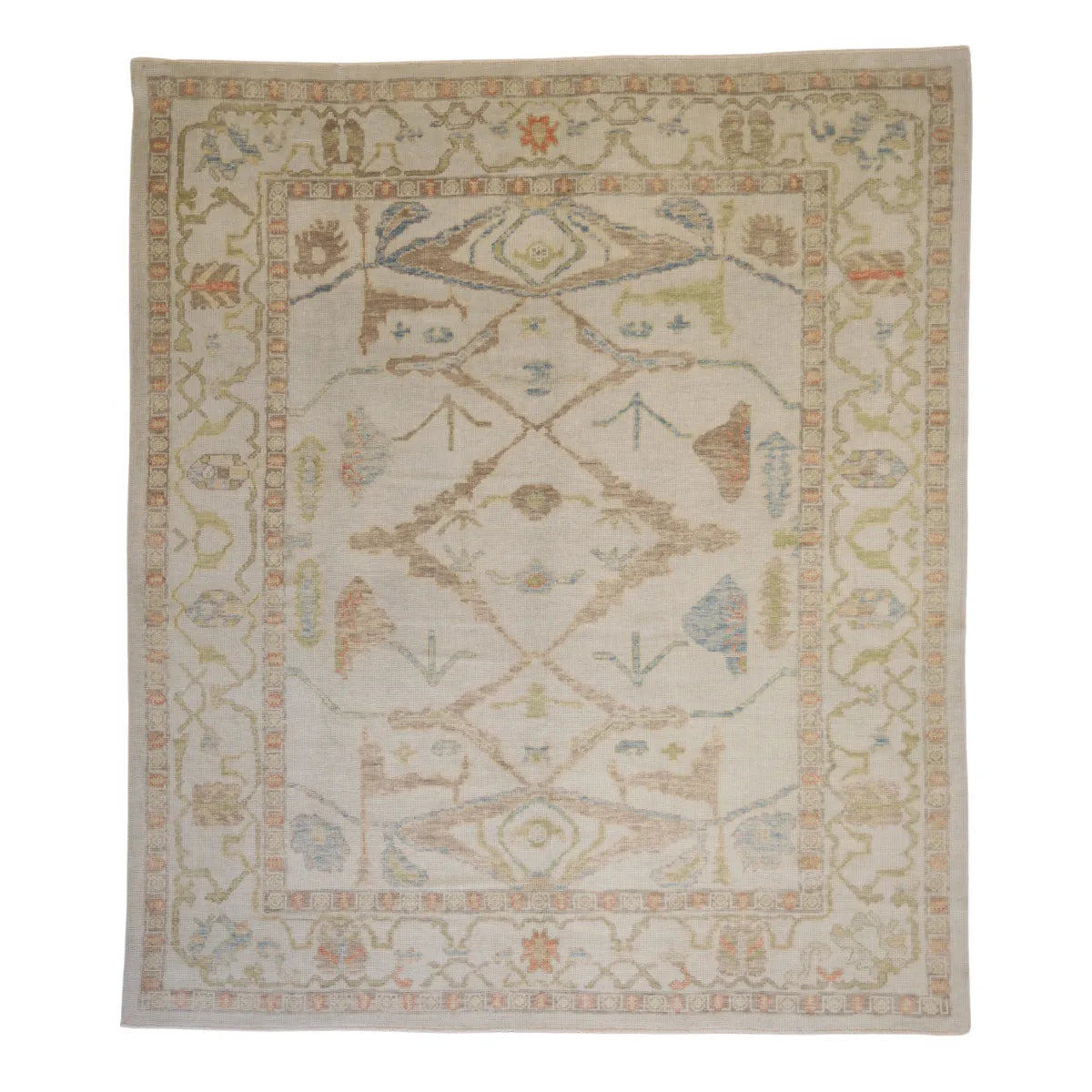 8' 1" x 10' 4" - BLUE AND IVORY KAZAK GEOMETRIC PAKISTANI RUG